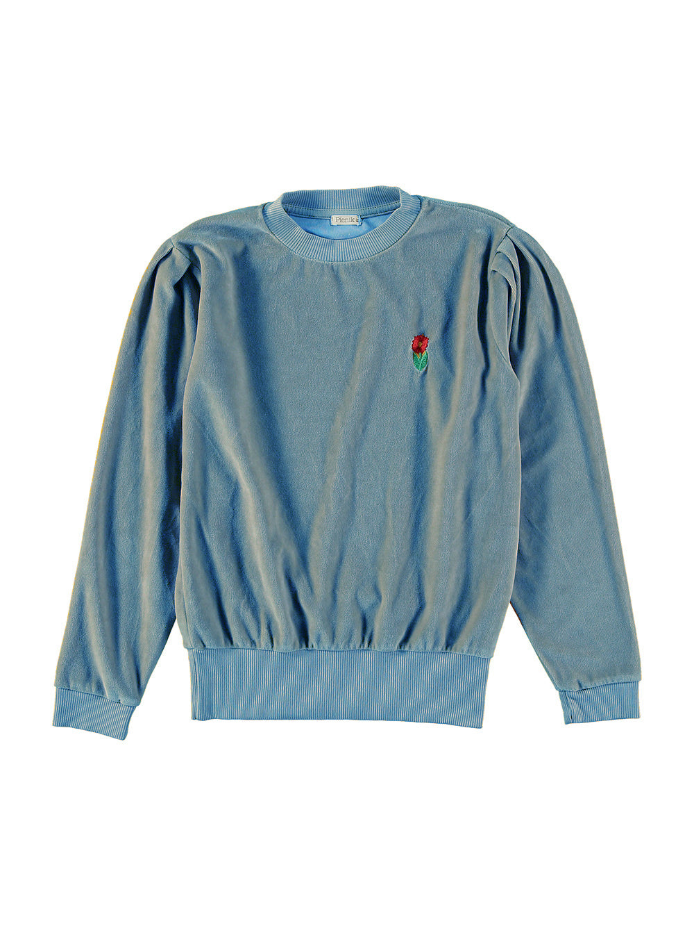 JERSEY TERCIOPELO BORDADO FLOR AZUL