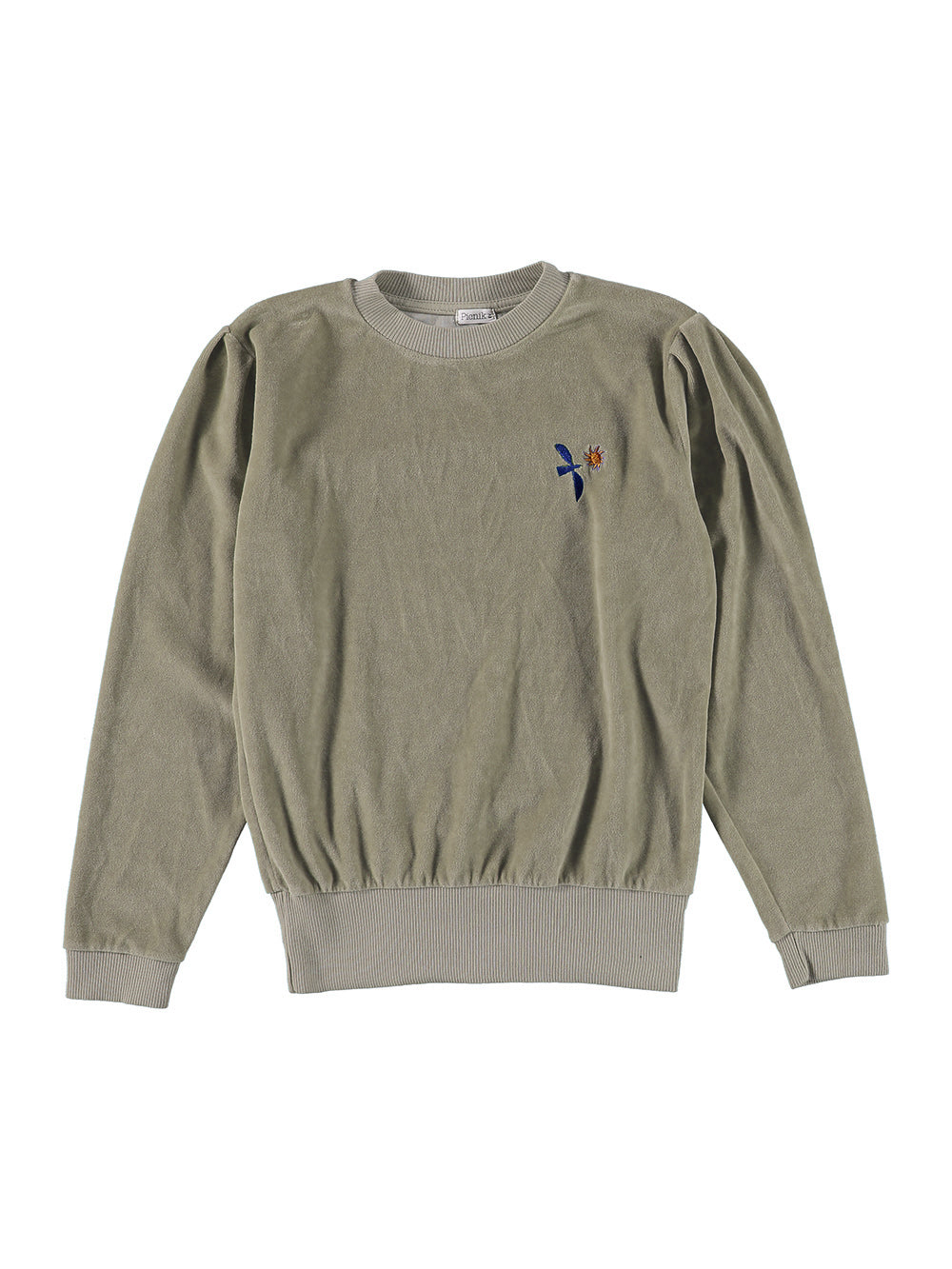 CAMEL BIRD AND SUN EMBROIDERED VELVET SWEATER