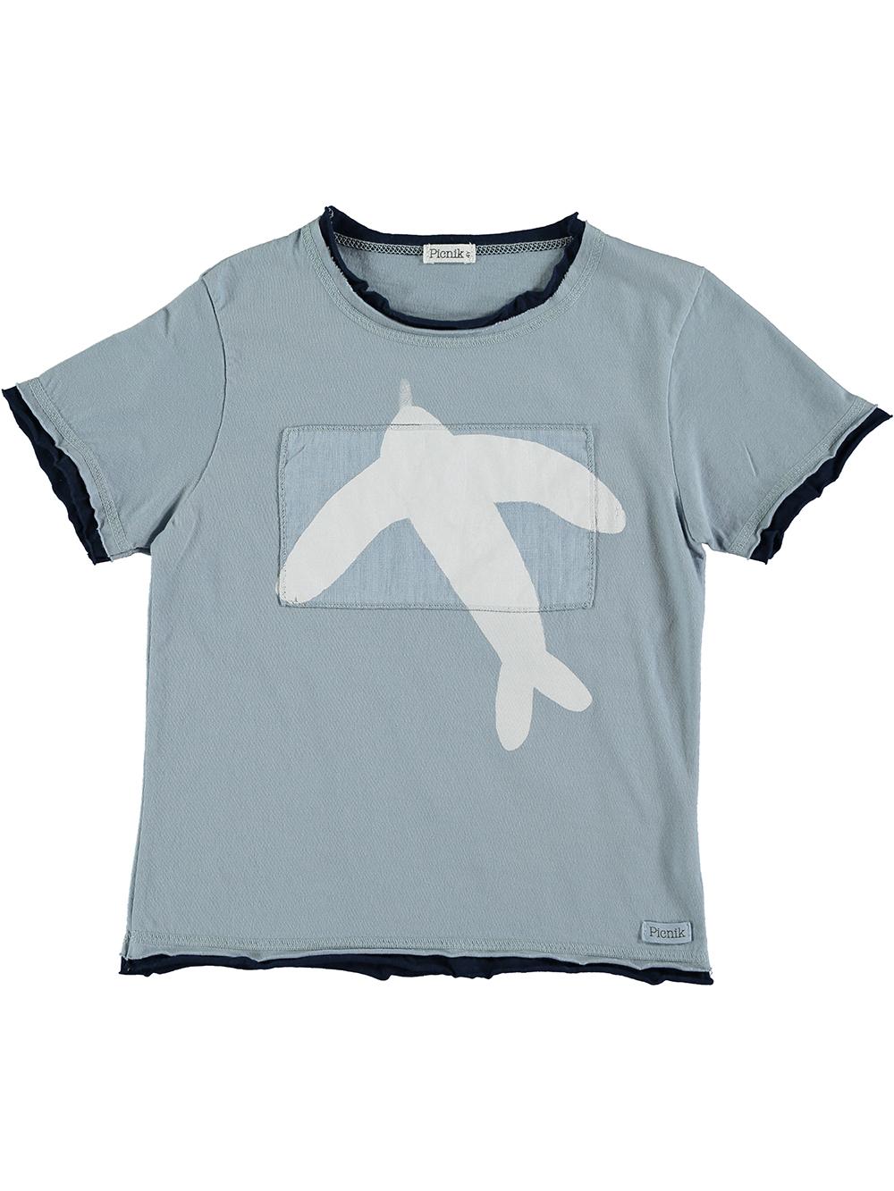 CAMISETA MANGA CORTA A CONTRASTE PÁJARO GRIS