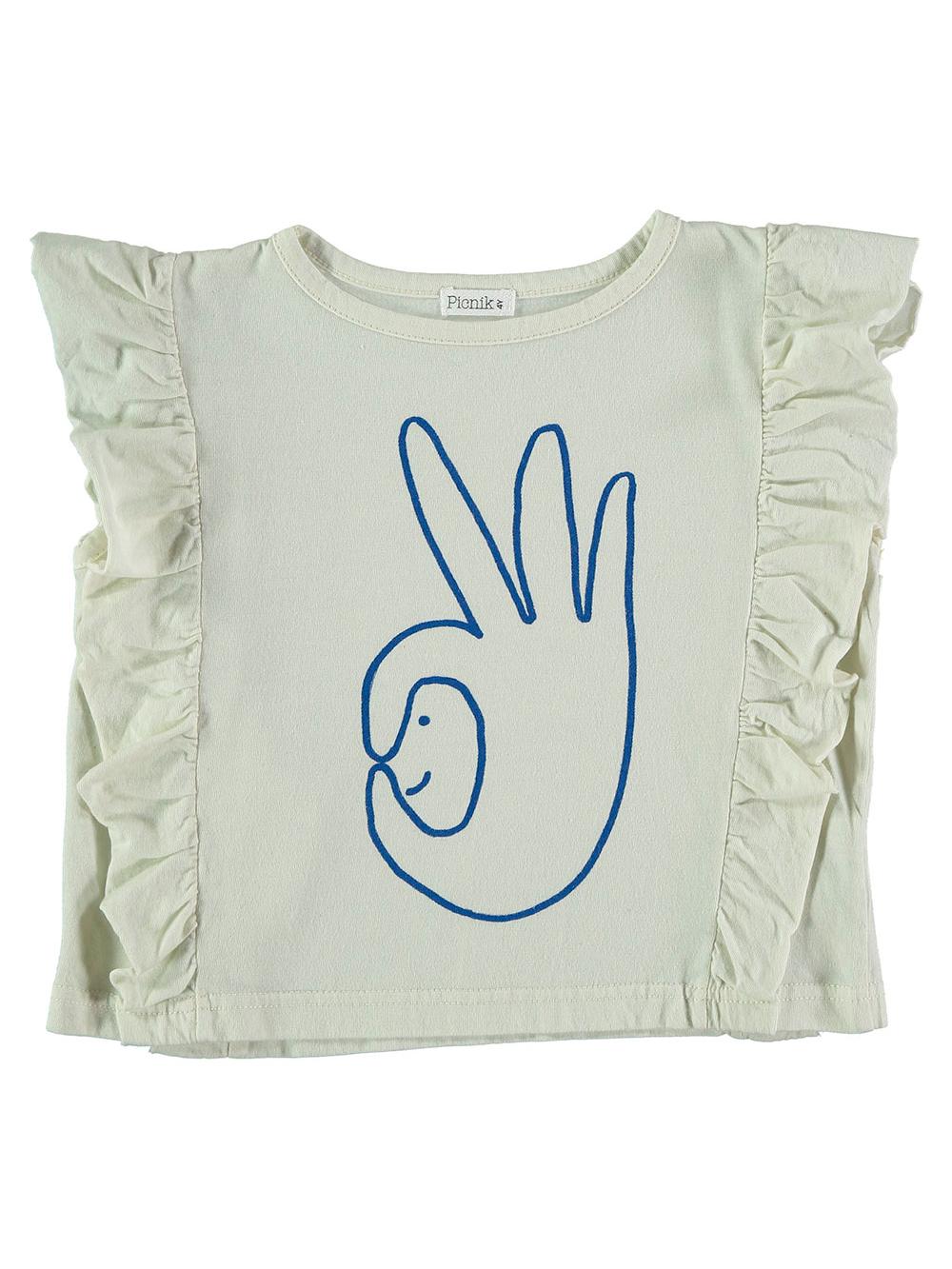 CAMISETA CROPPED VOLANTES MANO CARA BLANCO