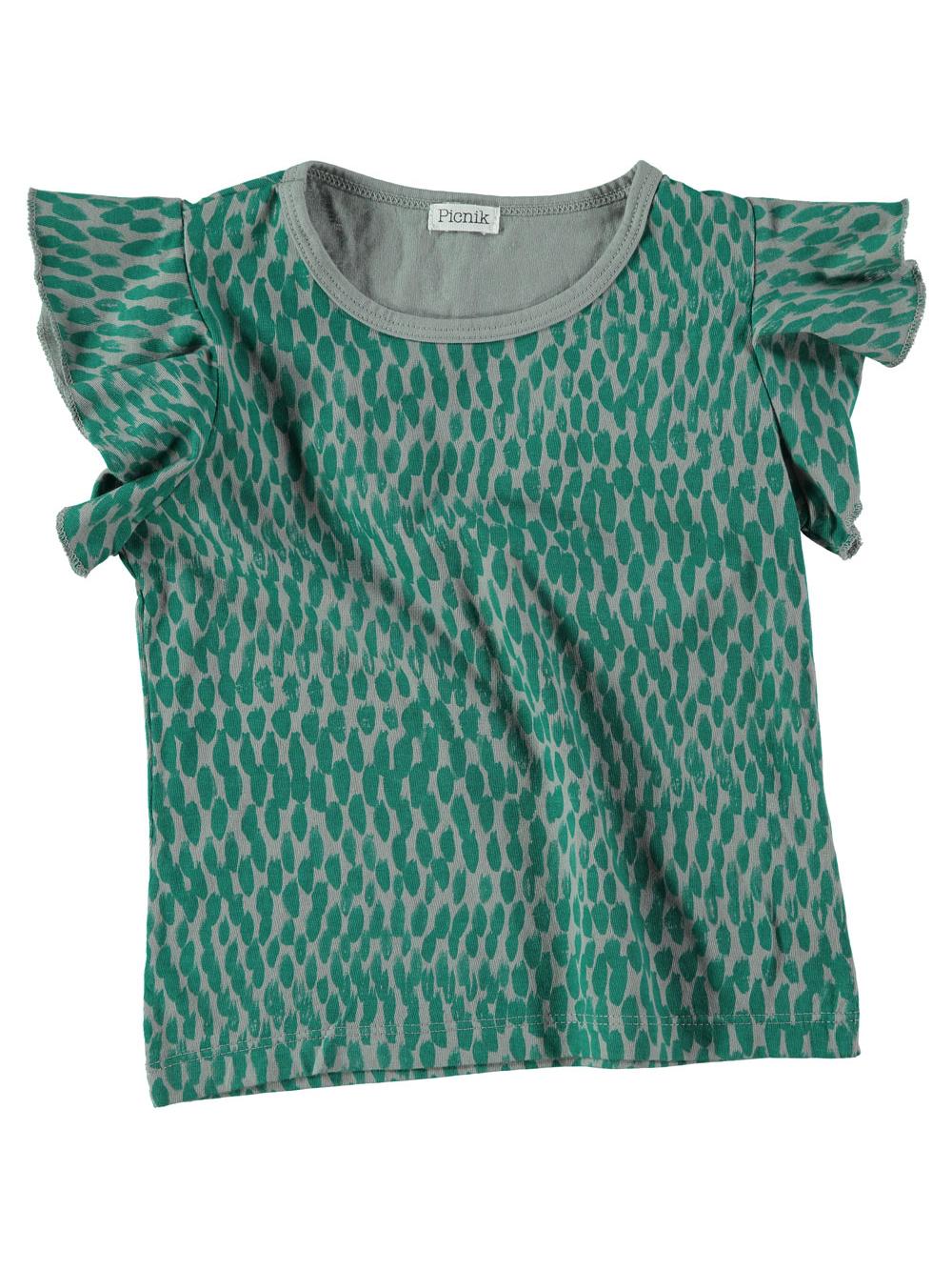GRAY ANIMAL PRINT RUFFLED T-SHIRT