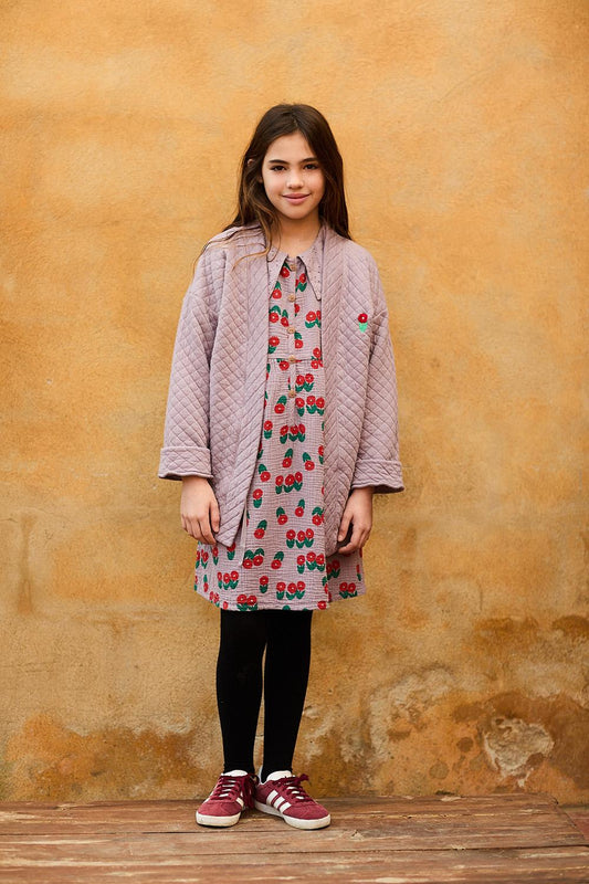 LILAC QUILTED KIMONO WITH FLOWER EMBROIDERY