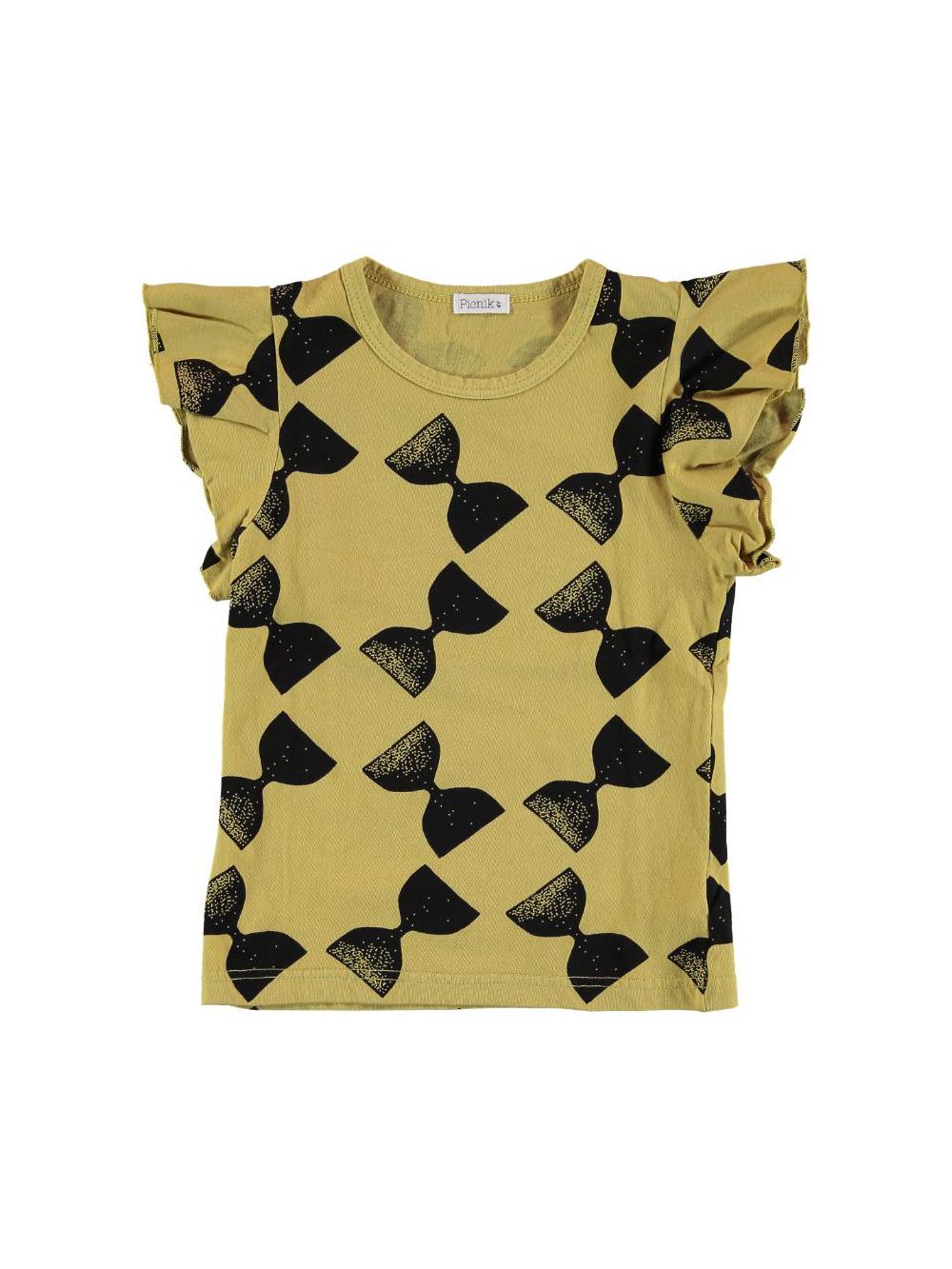 CAMISETA VOLANTES ESTAMPADO TOPOS AMARILLO