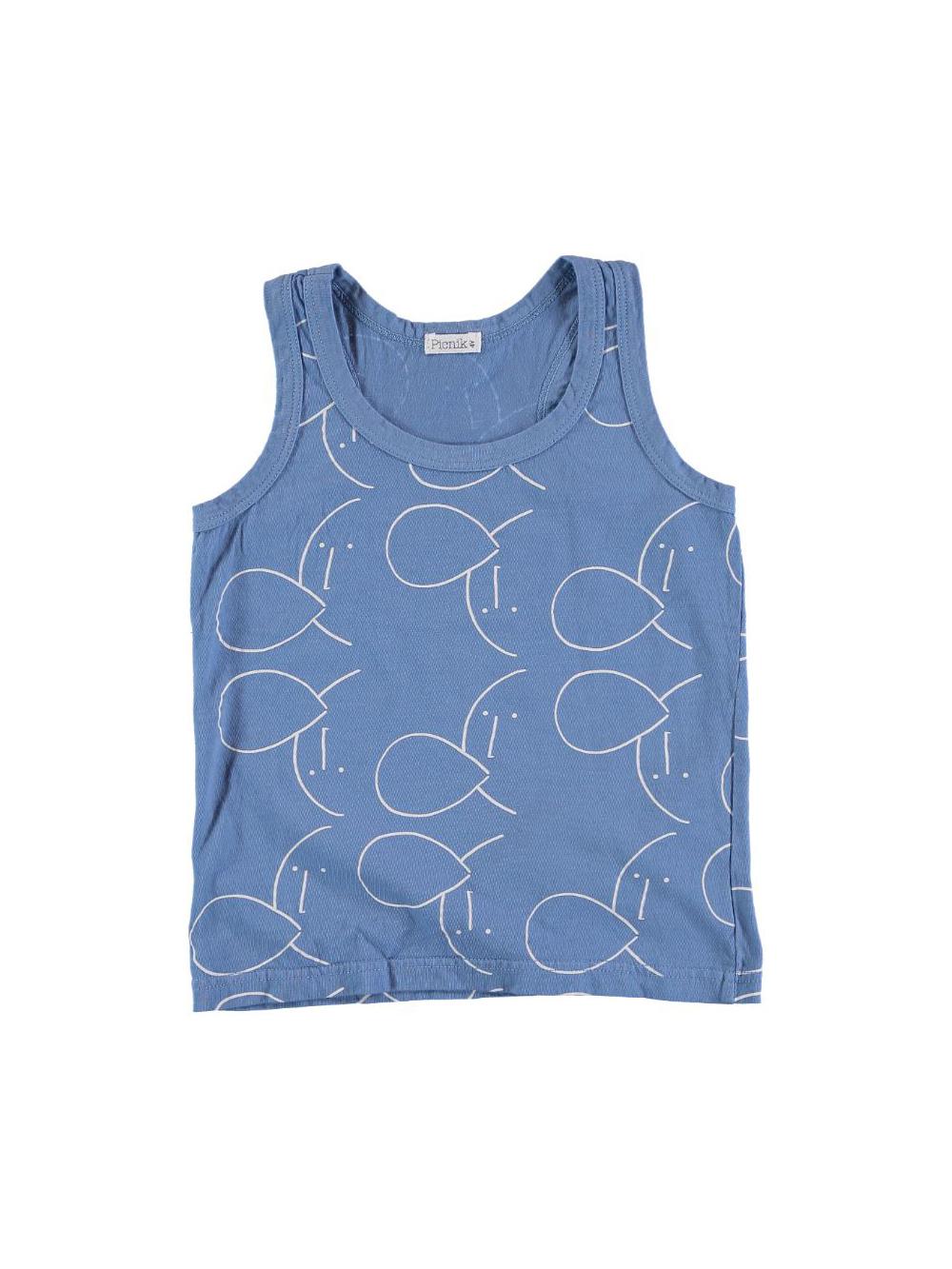 BLUE FACES AND BALLOONS PRINTED TANK T-SHIRT