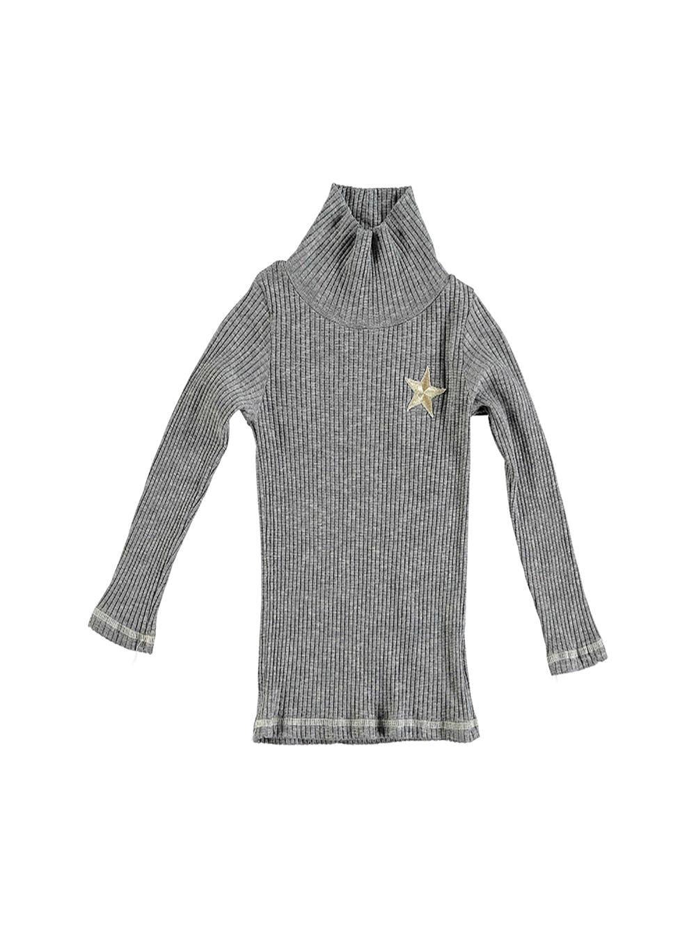 VIGORÉ GRAY HIGH NECK T-SHIRT WITH STAR EMBROIDERY