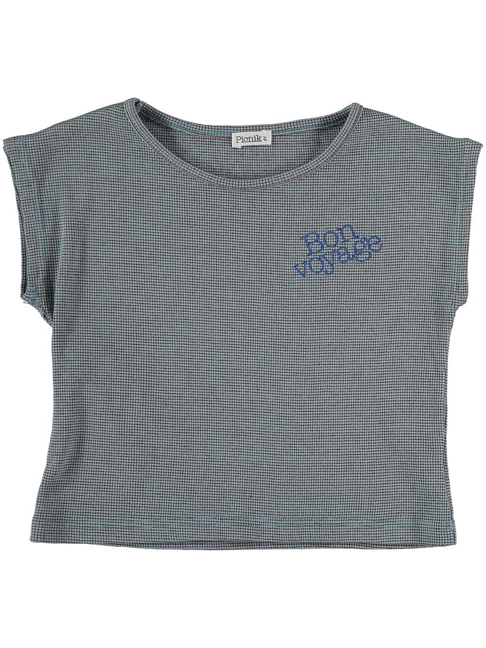 CAMISETA MANGA CORTA BORDADO BON VOYAGE RAYAS BLANCO Y MARRÓN
