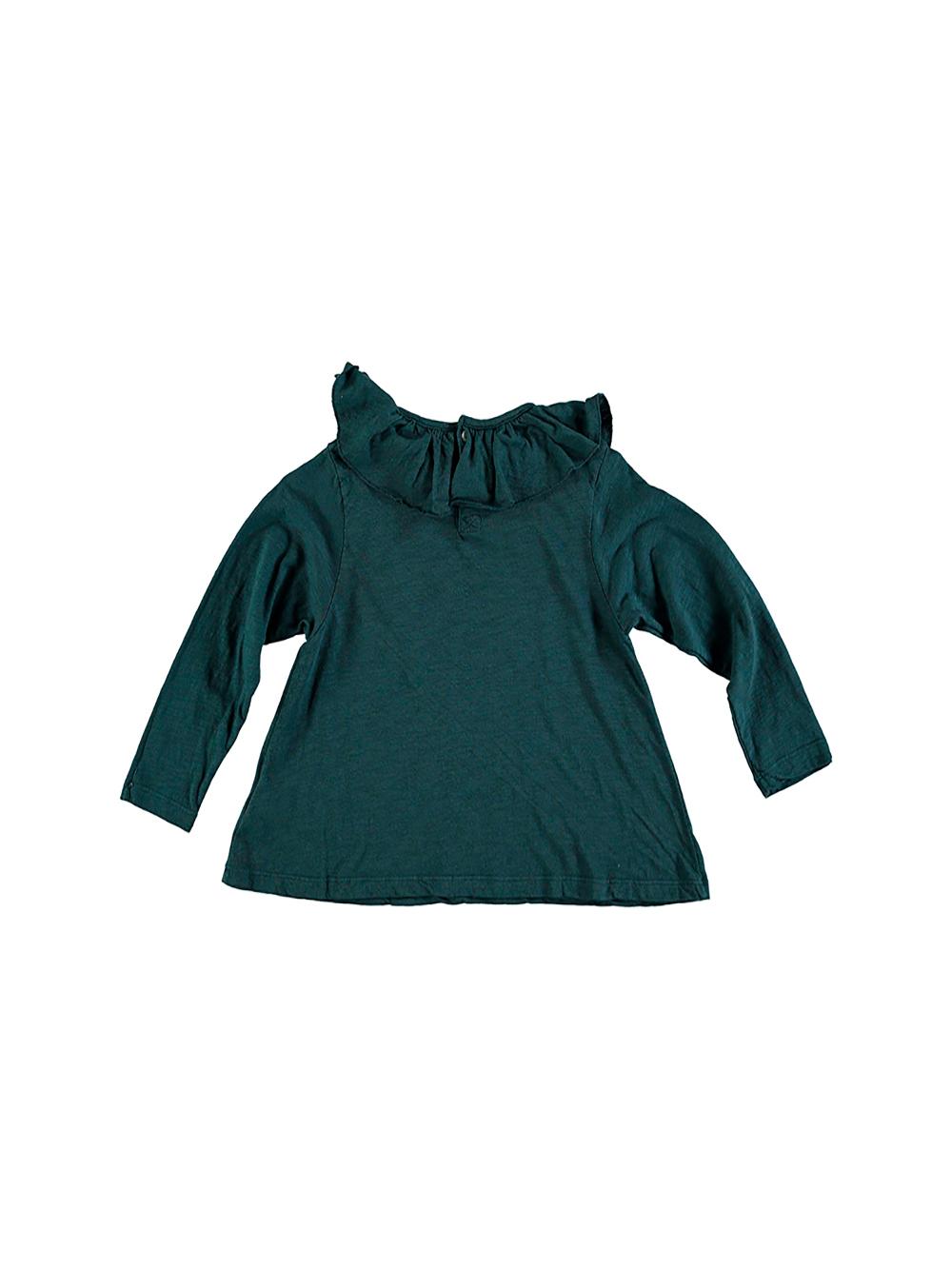 CAMISETA CUELLO VOLANTES VERDE OSCURO BORDADO ESTRELLA
