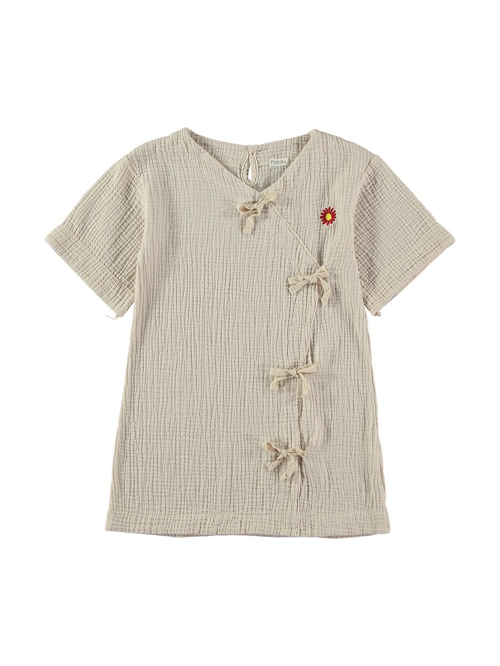 VESTIDO CAMEL CON LAZOS BORDADO FLOR