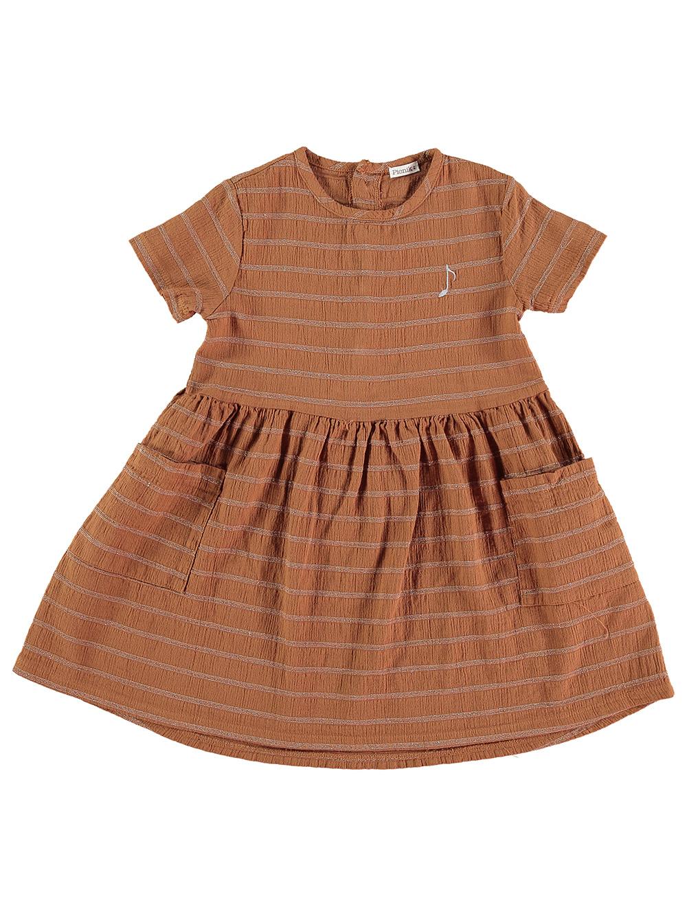 VESTIDO BOLSILLOS BORDADO NOTA MARRÓN Y LÚREX
