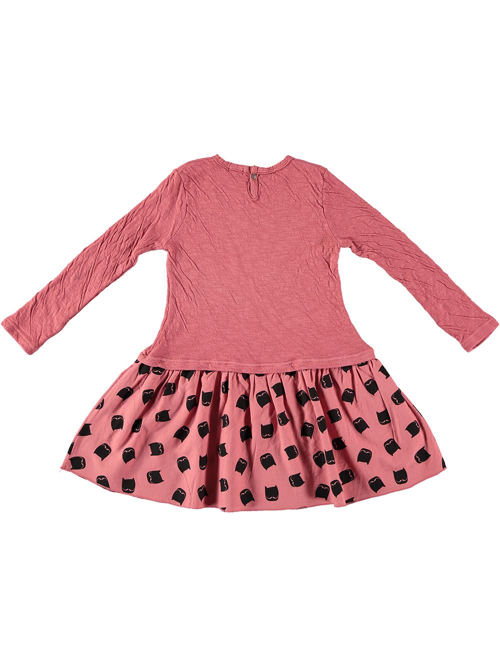 VESTIDO COMBINADO ESTAMPADO GATOS BIGOTES CEREZA