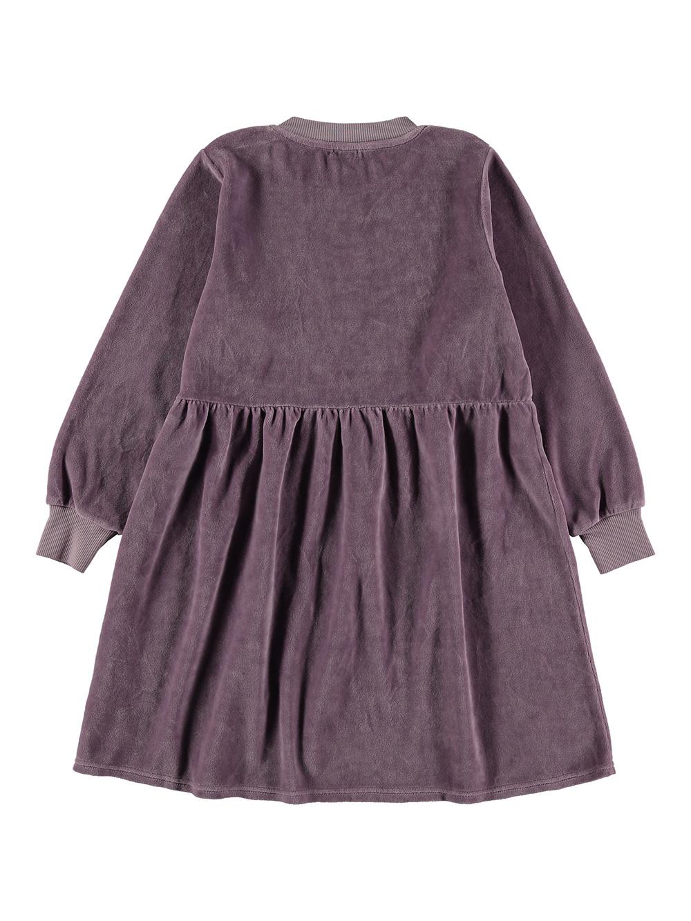 VESTIDO TERCIOPELO BORDADO PÁJARO SOL LILA