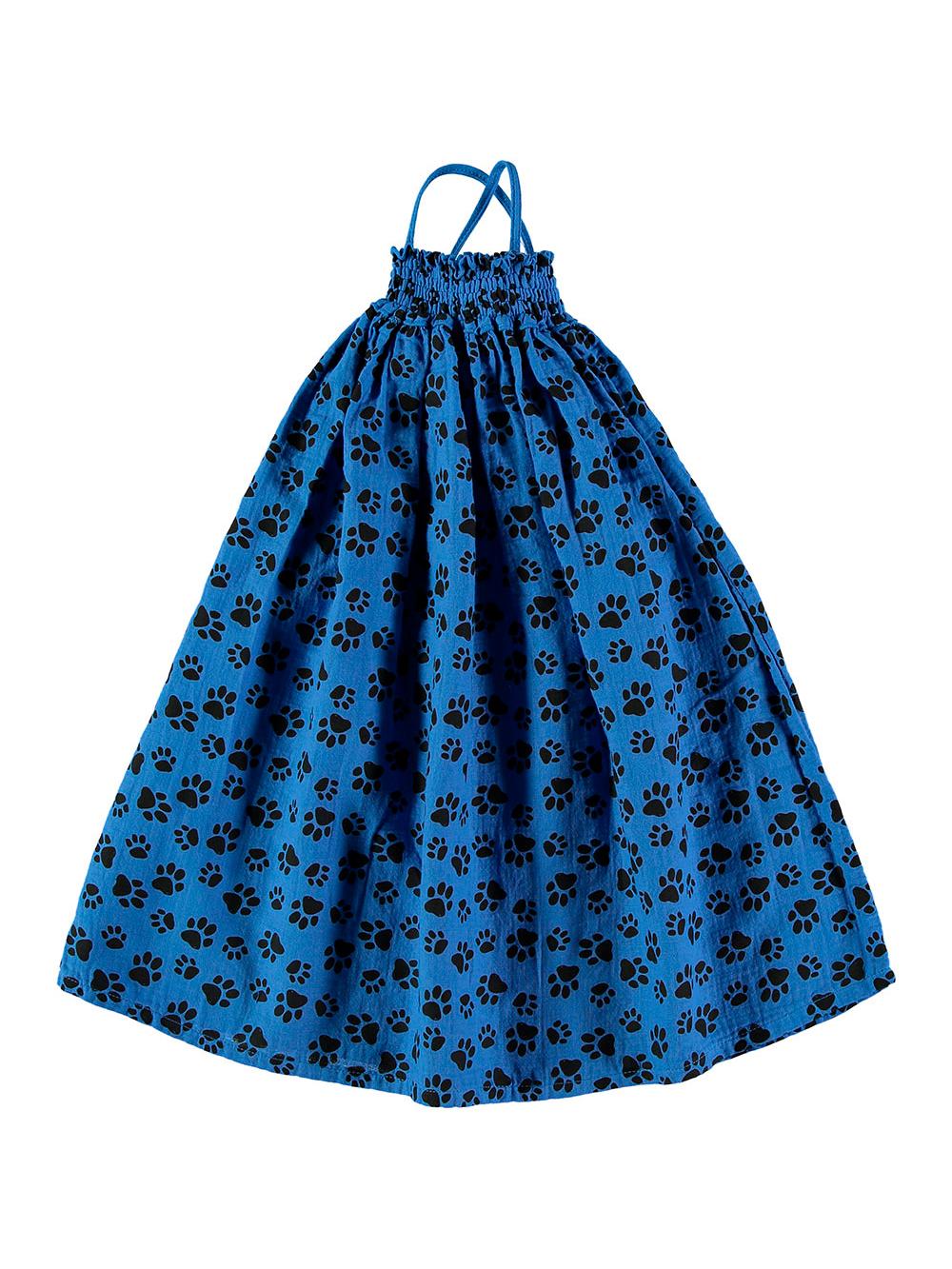 VESTIDO LARGO ESTAMPADO HUELLAS AZUL