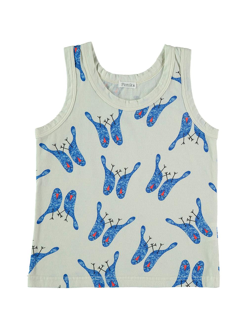 WHITE SLEEPING BIRDS PRINT TANK TOP T-SHIRT