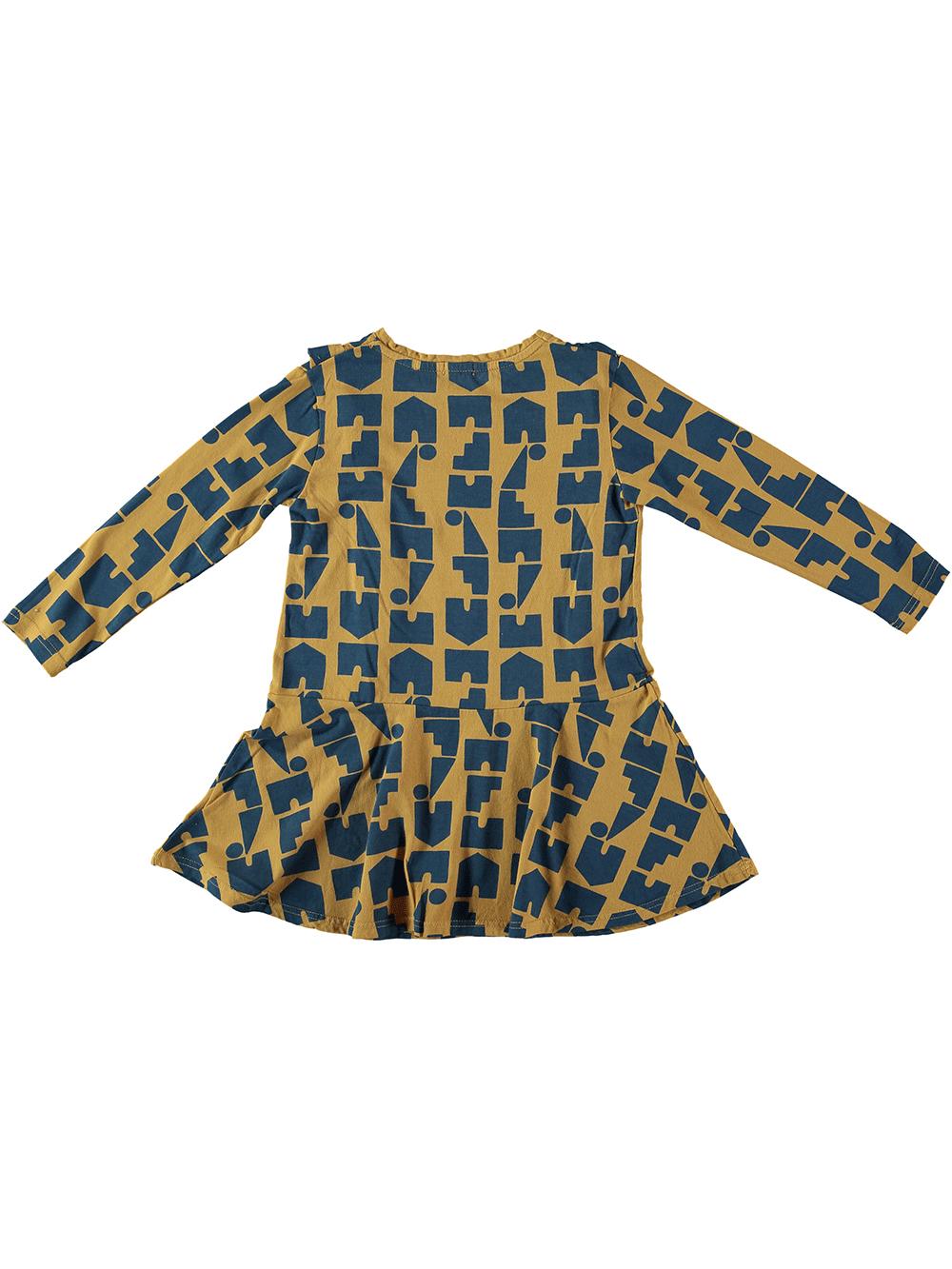 VESTIDO VOLANTES ESTAMPADO CASITAS AMARILLO