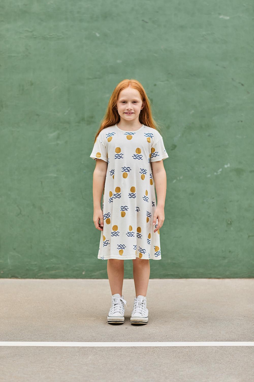 VESTIDO MANGA CORTA ESTAMPADO SOL Y MAR BLANCO ROTO