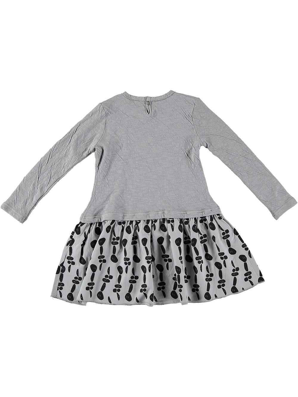 VESTIDO COMBINADO ESTAMPADO PIEDRAS GRIS