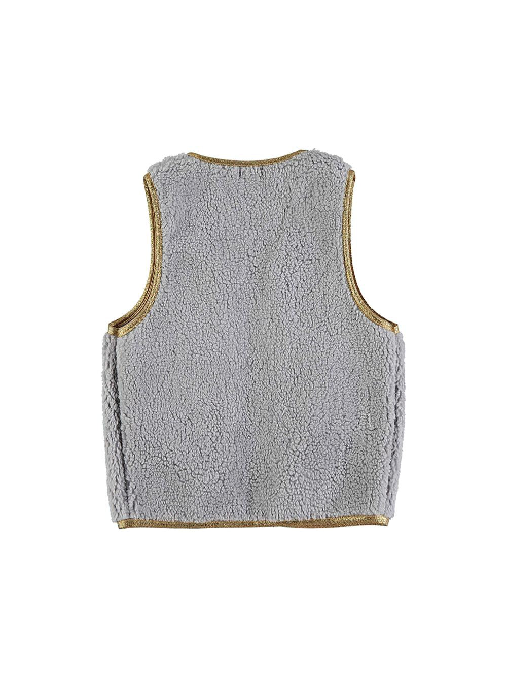 GRAY LEATHER VEST WITH TRIANGLE EMBROIDERY