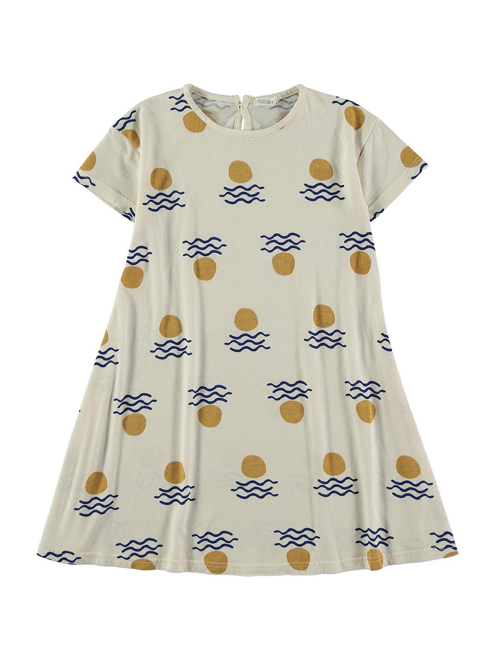 VESTIDO MANGA CORTA ESTAMPADO SOL Y MAR BLANCO ROTO