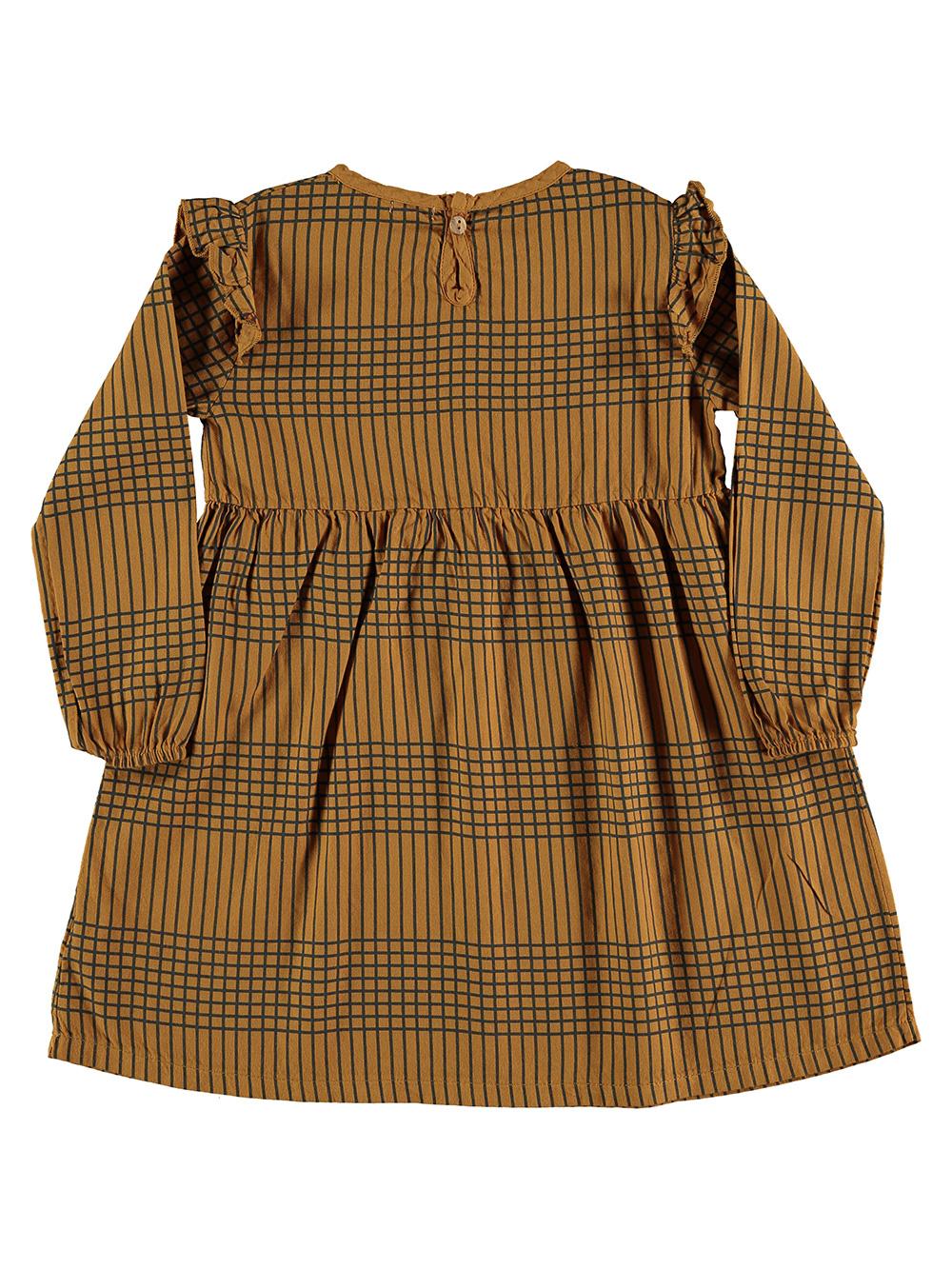 VESTIDO MANGA LARGA VOLANTES CAMEL ESTAMPADO RAYAS