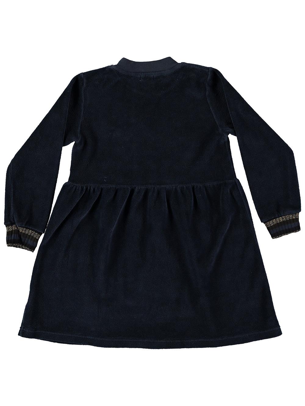 VESTIDO BORDADO ROSA TERCIOPELO AZUL NOCHE