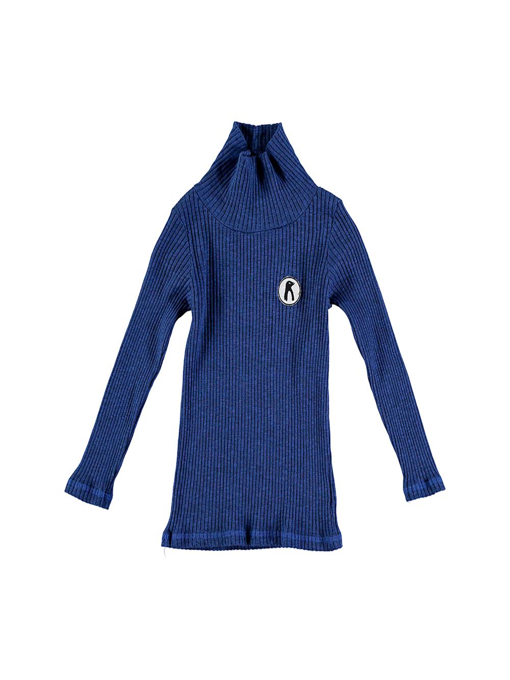 VIGORÉ BLUE HIGH NECK T-SHIRT WITH PENGUIN EMBROIDERY