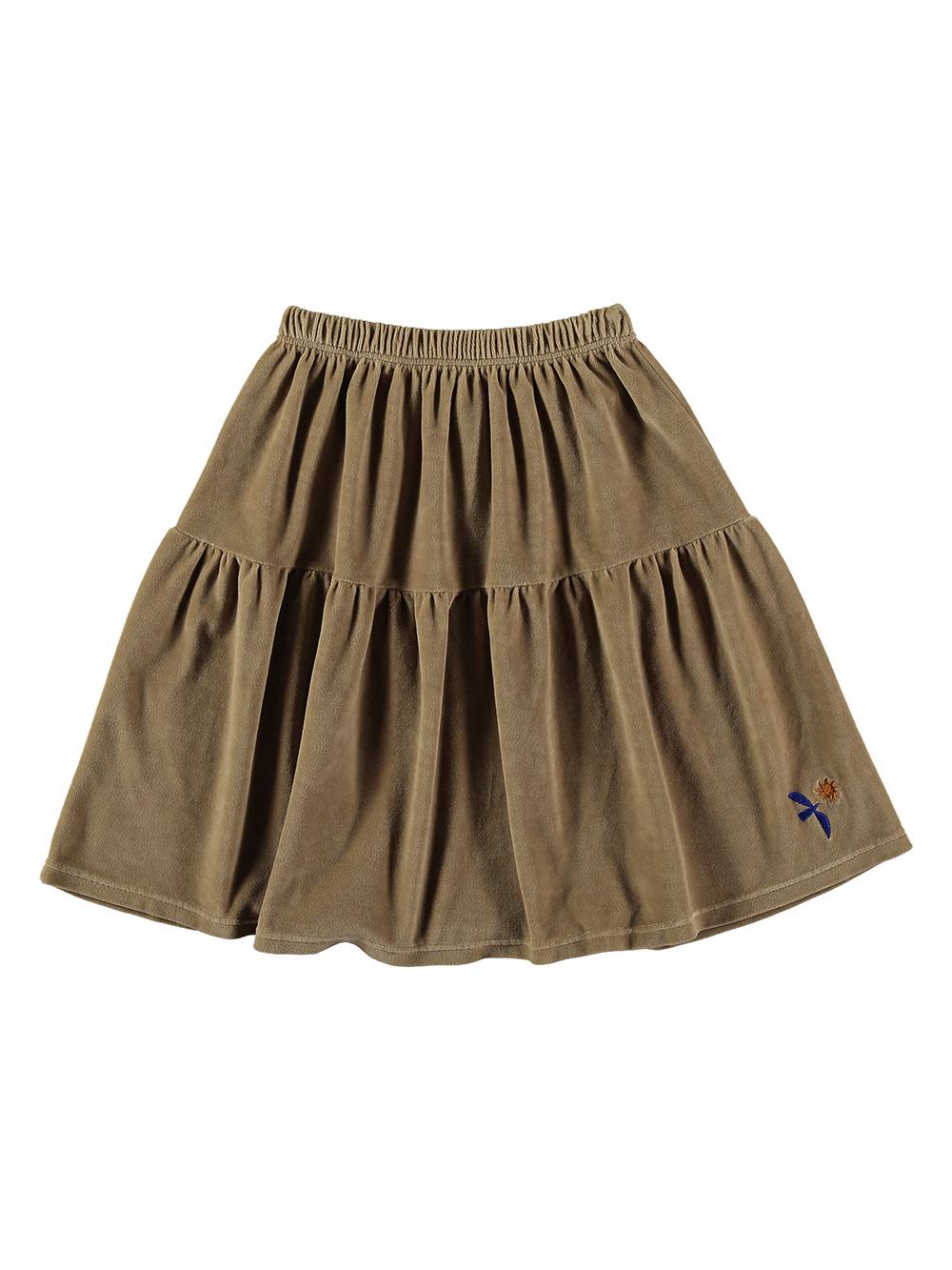 CAMEL VELVET SKIRT WITH BIRD AND SUN EMBROIDERY
