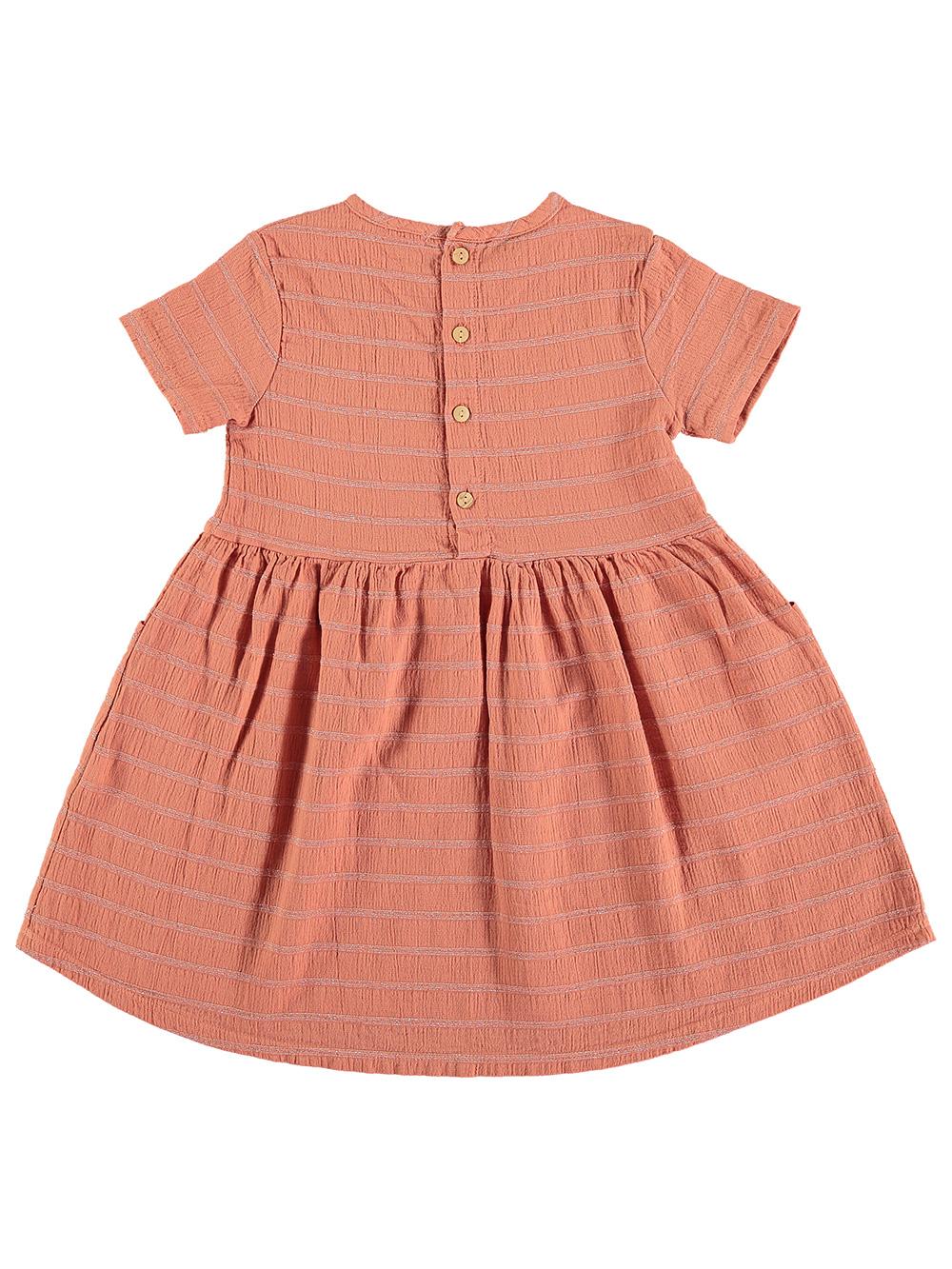 VESTIDO BOLSILLOS BORDADO MARIPOSA SALMÓN Y LÚREX
