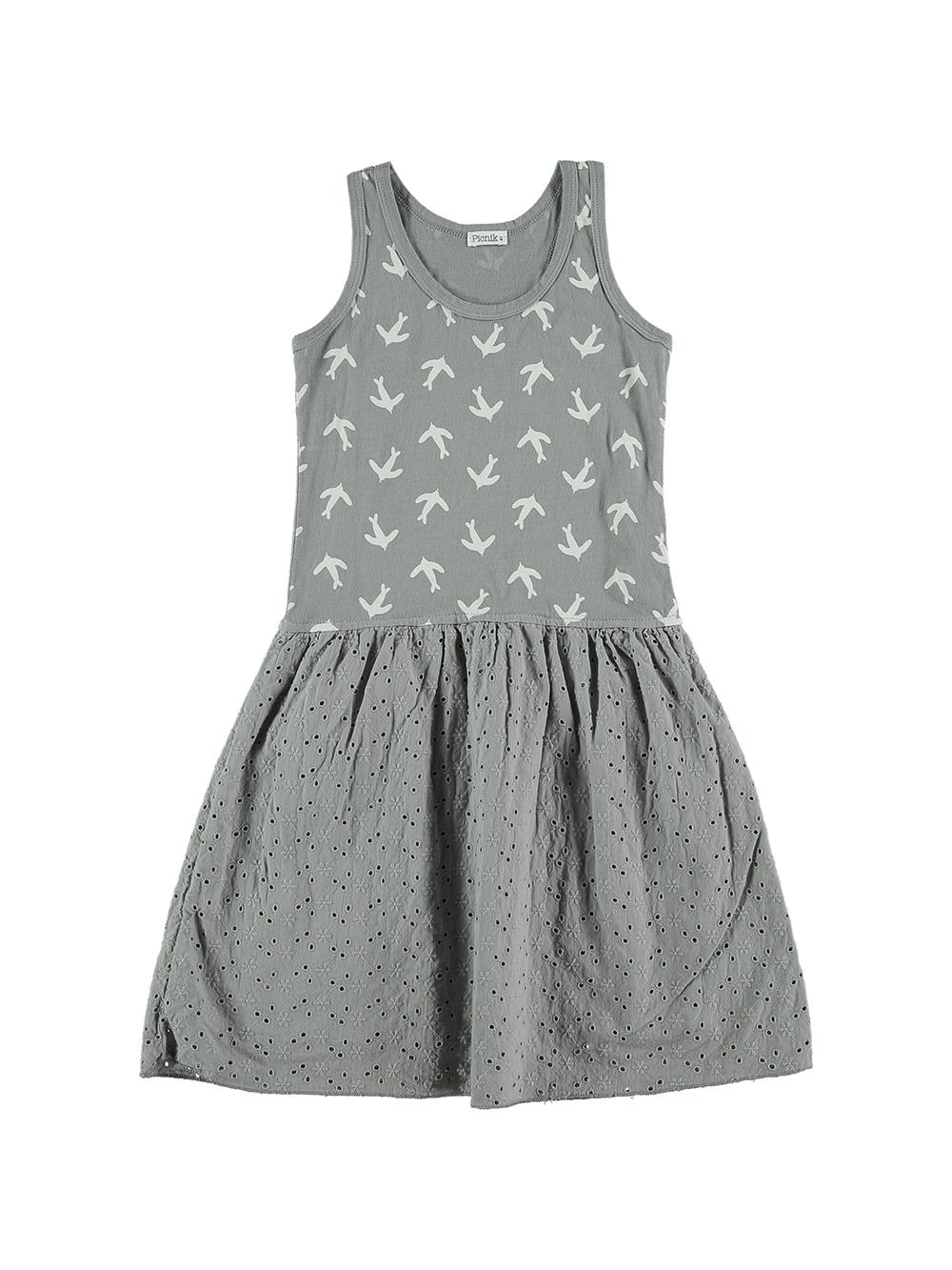 VESTIDO TIRANTES PÁJAROS GRIS