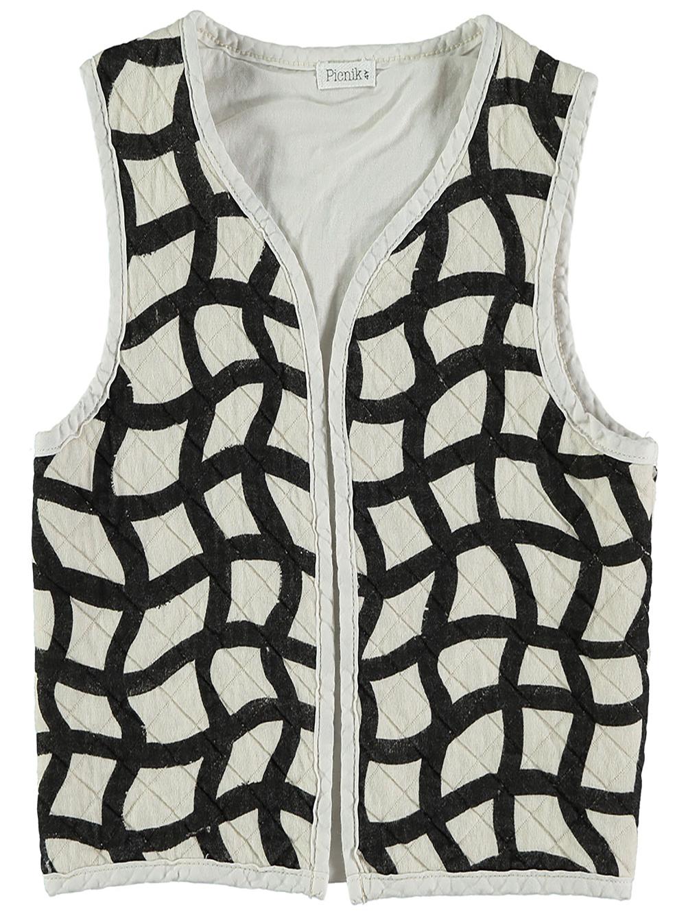 WHITE PADDED VEST WITH BLACK GRID