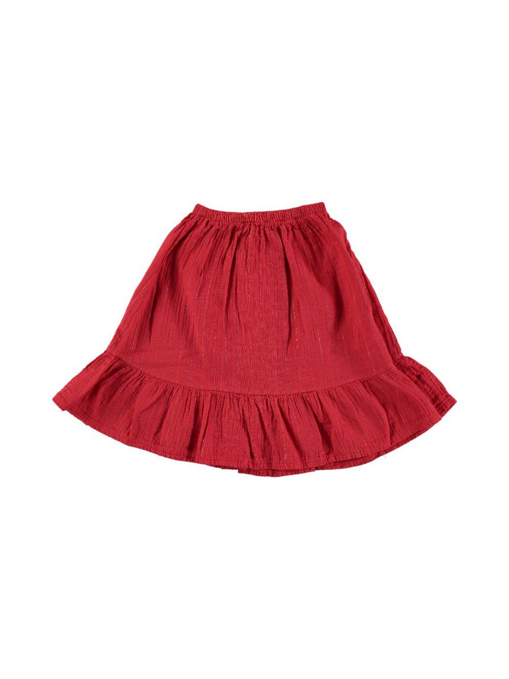RED LUREX RUFFLED SKIRT