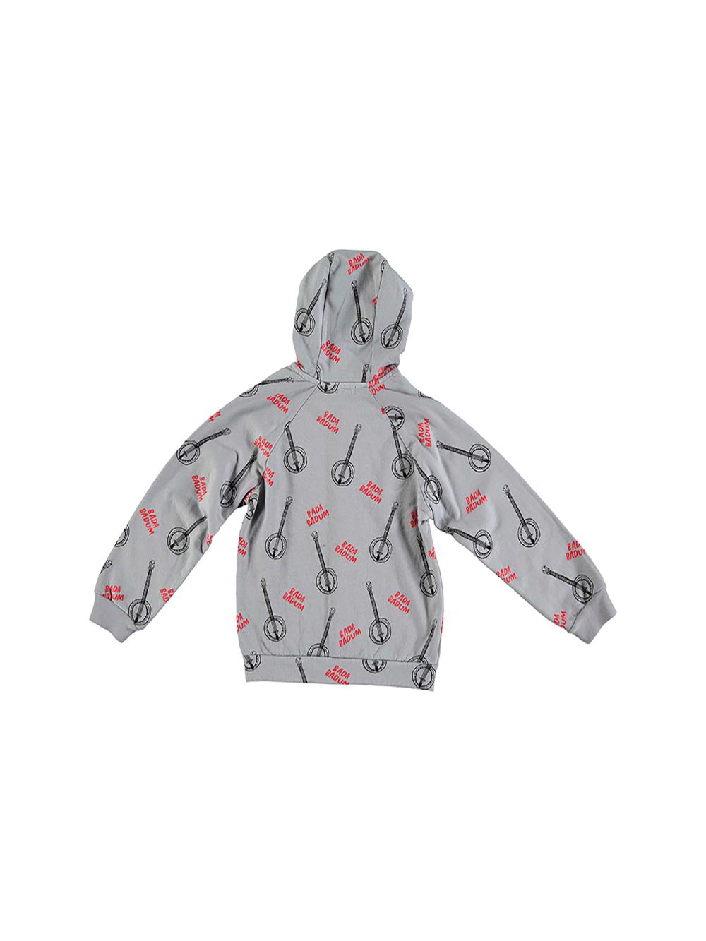 SUDADERA CAPUCHA BOTONES ESTAMPADA GUITARRAS GRIS CLARO
