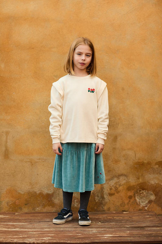 OFF WHITE FLOWER EMBROIDERED SHOULDER SWEATER