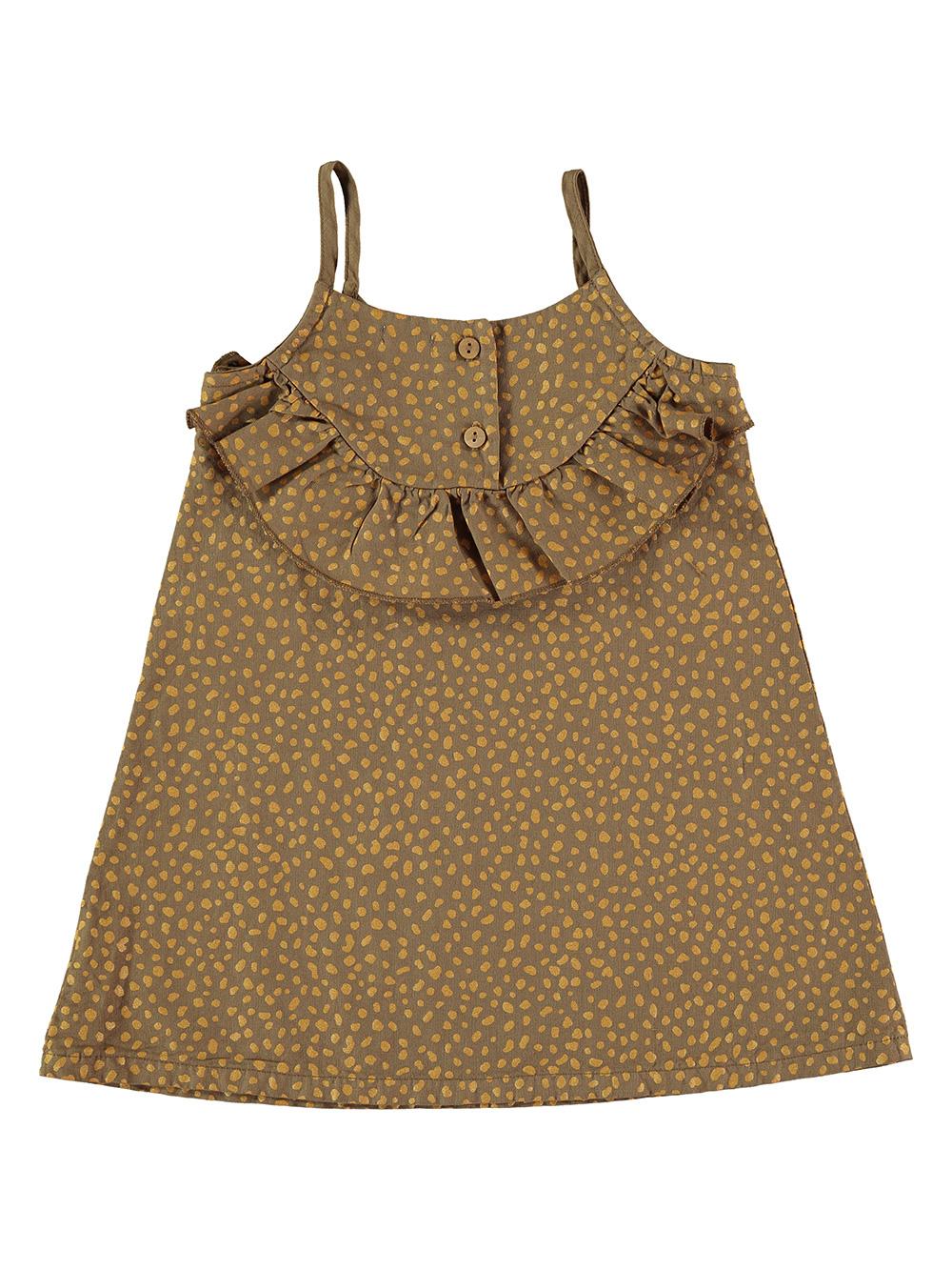 VESTIDO VOLANTES ESTAMPADO LUNARES MARRÓN