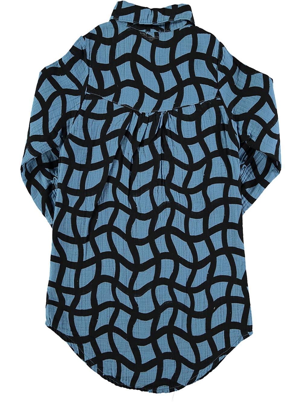 VESTIDO CAMISA ESTAMPADO CUADRÍCULA AZUL