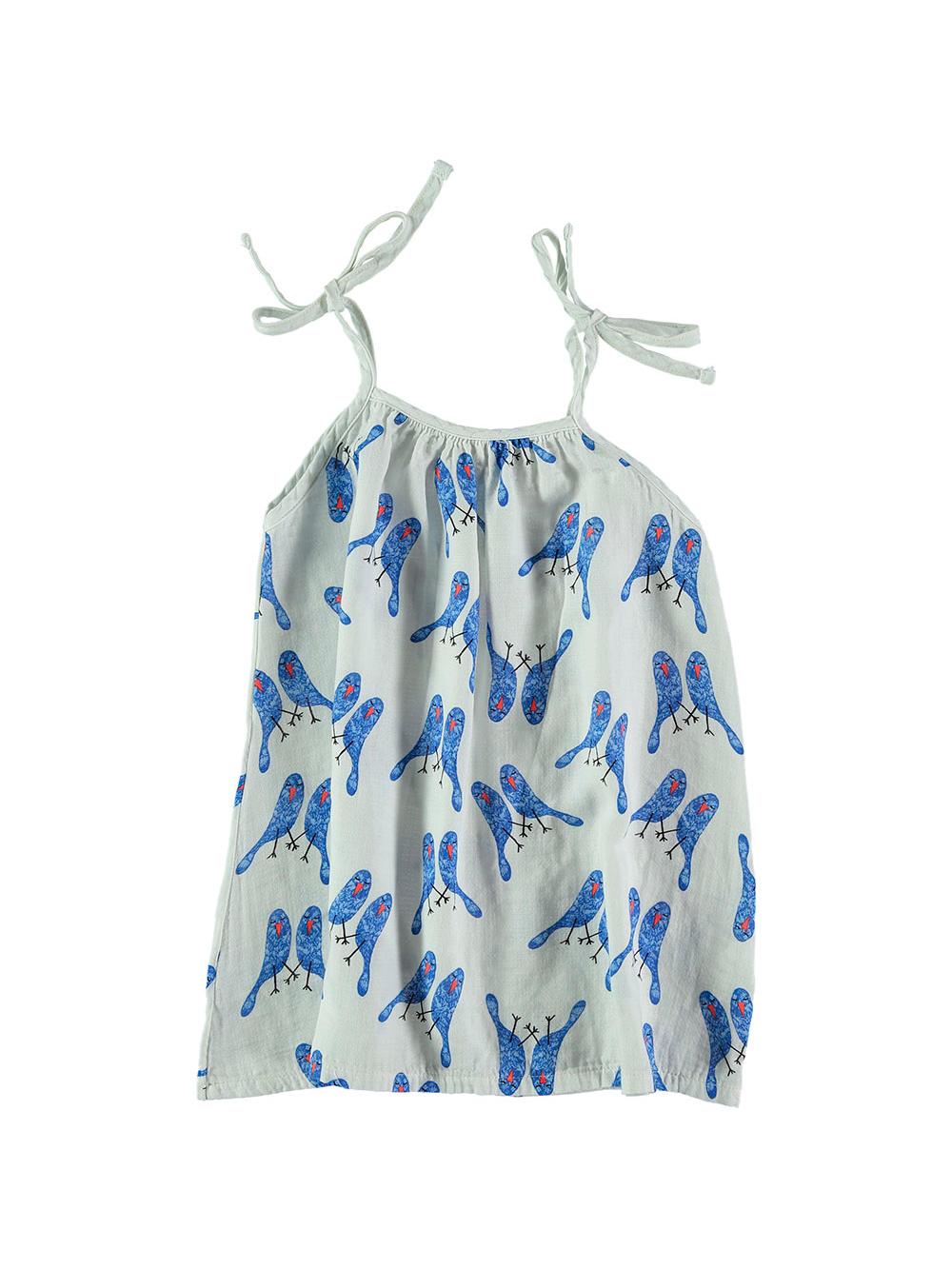 VESTIDO TIRANTES LAZO ESTAMPADO PÁJAROS DORMIDOS BLANCO