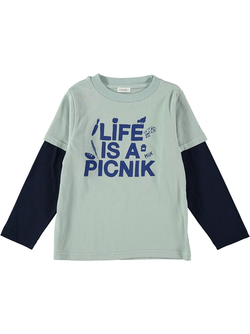 CAMISETA MANGAS LIFE IS A PICNIK AZUL CLARO