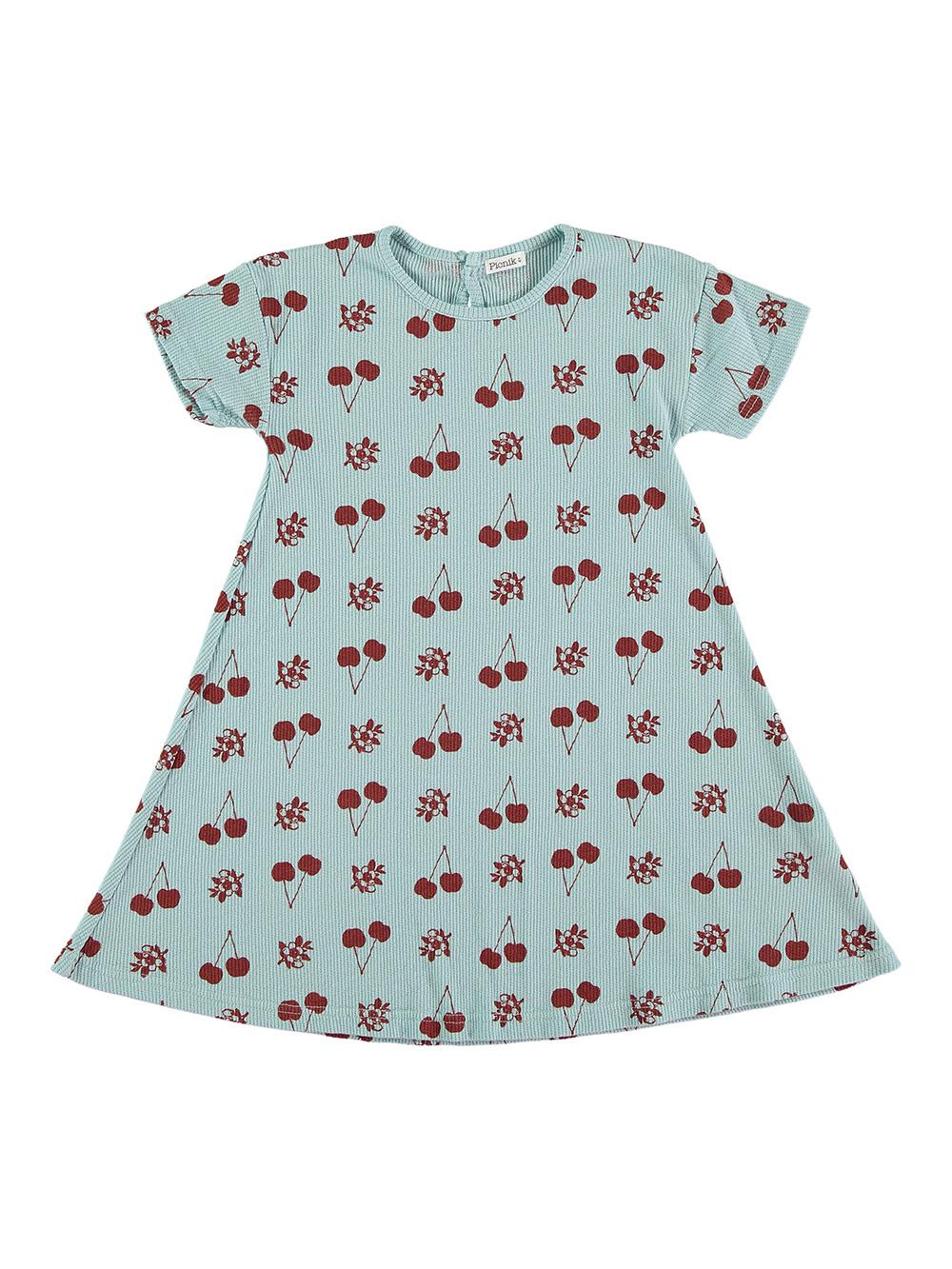 VESTIDO EVASÉ ESTAMPADO CEREZAS AZUL CLARO CLARO