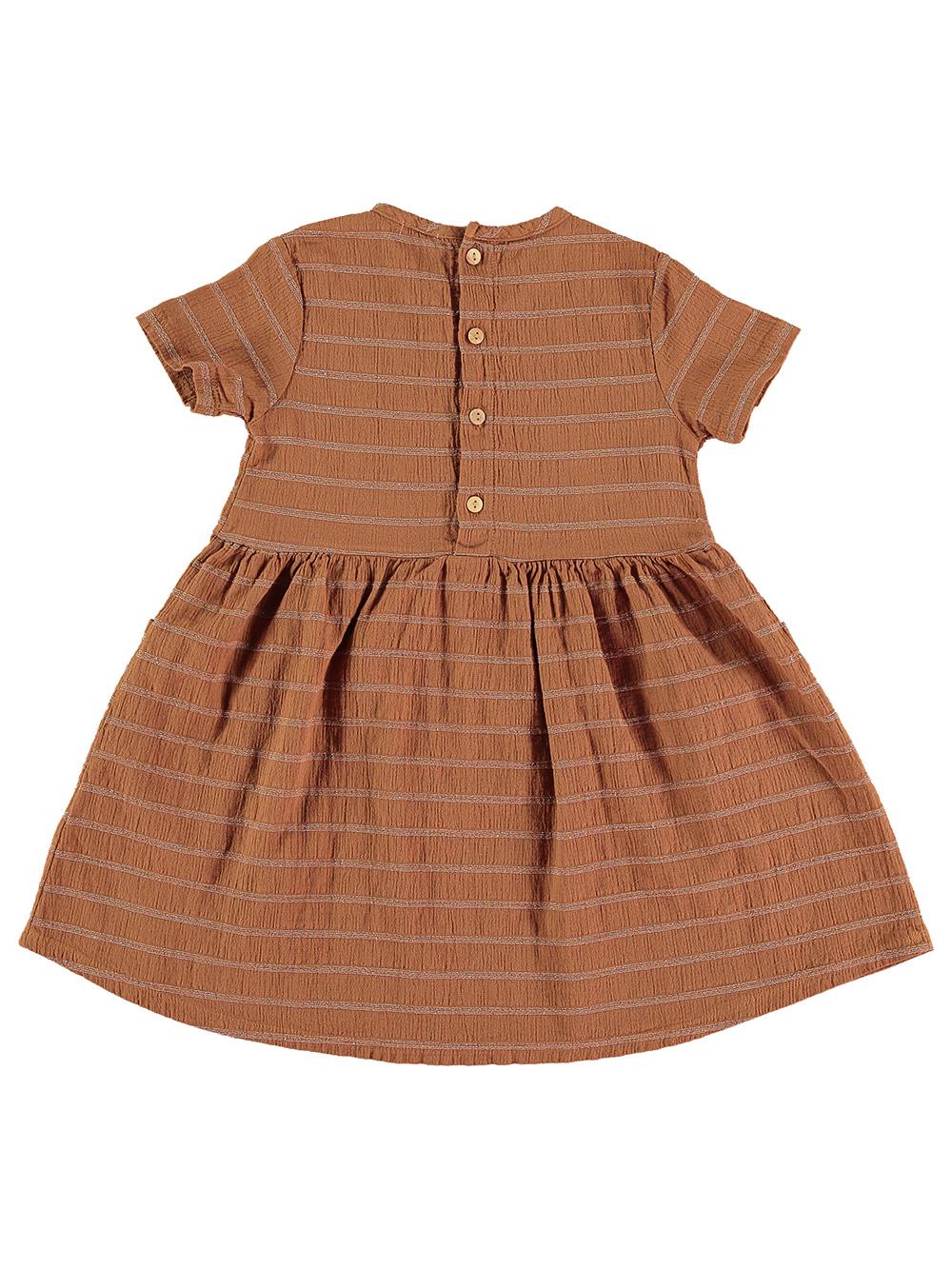 VESTIDO BOLSILLOS BORDADO NOTA MARRÓN Y LÚREX