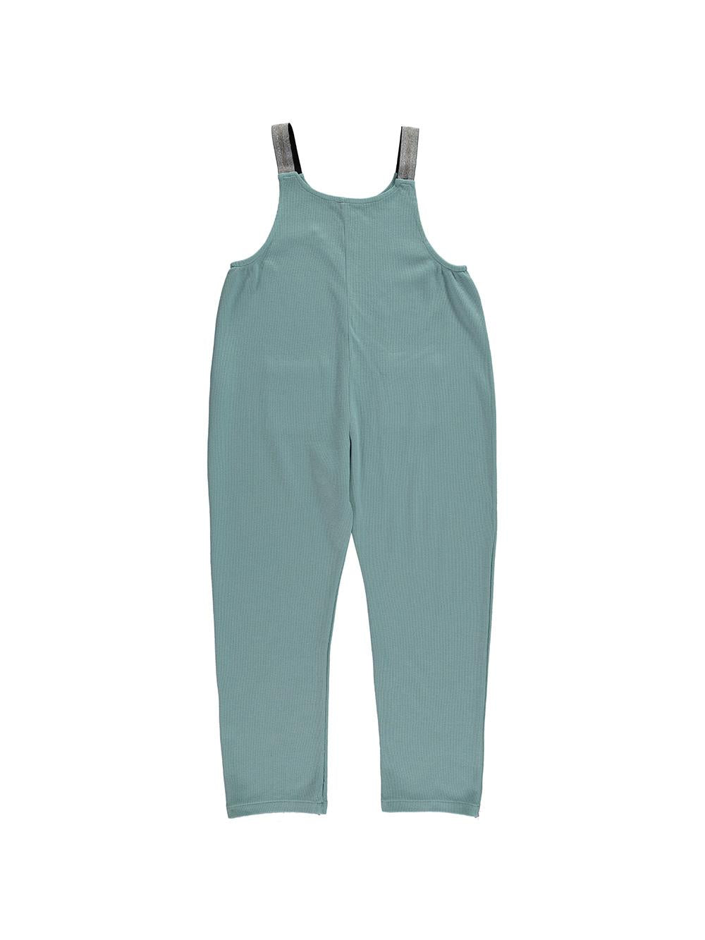 BLUE FLOWER EMBROIDERED SUSPENDED JUMPSUIT