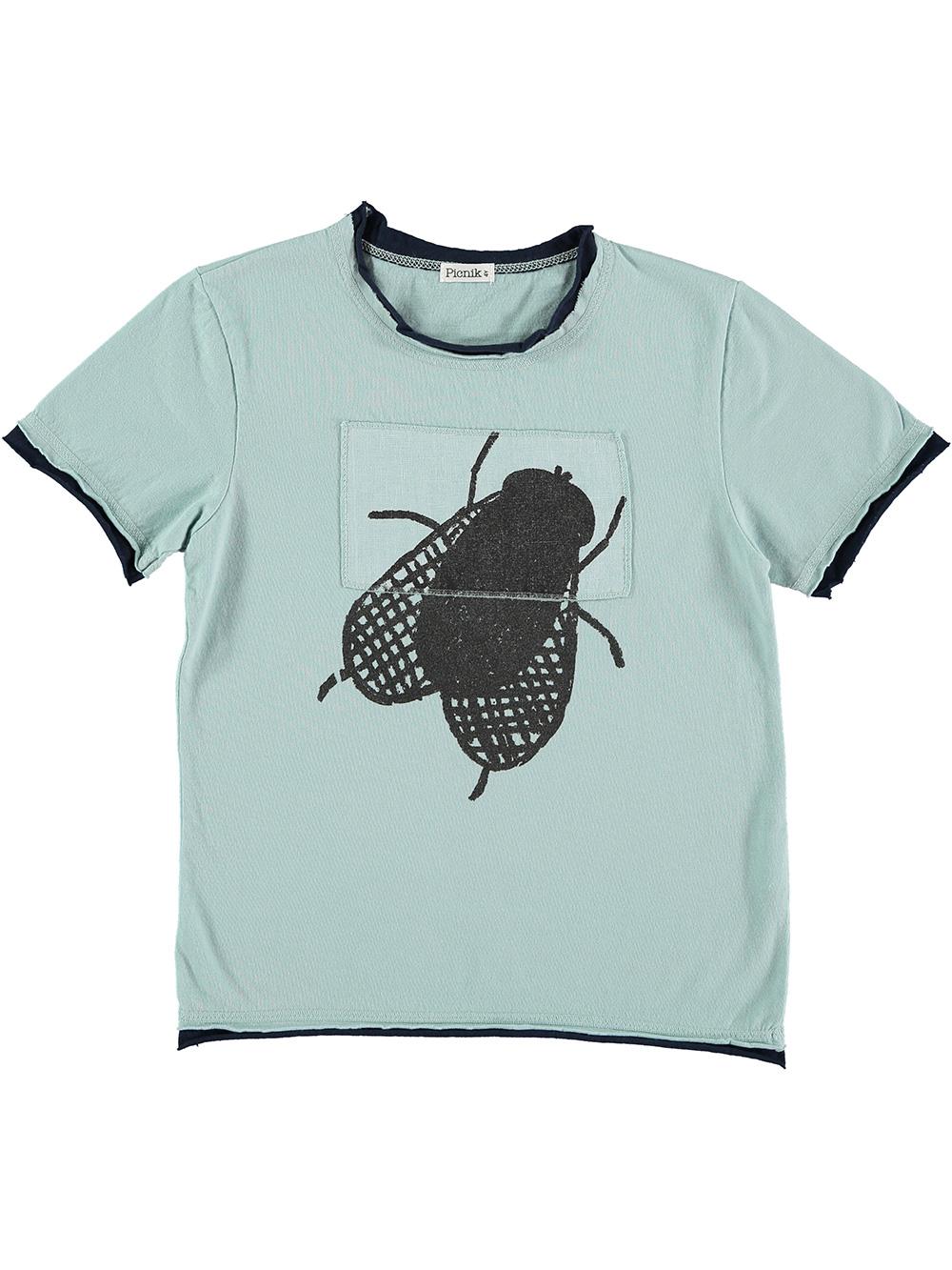 CAMISETA CUELLO A CONTRASTE MOSCA AZUL CLARO