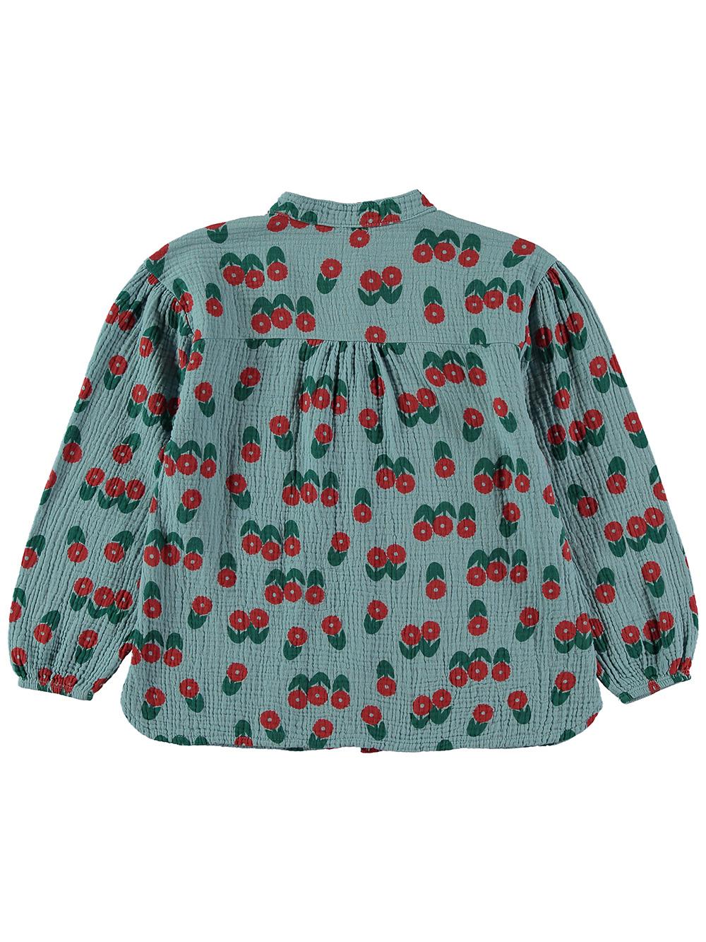 BLUE MAO COLLAR SHIRT WITH FLOWER PRINT