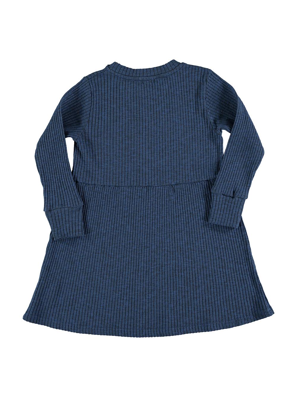 VESTIDO MANGA LARGA AZUL MARINO BORDADO FLOR NIEVE