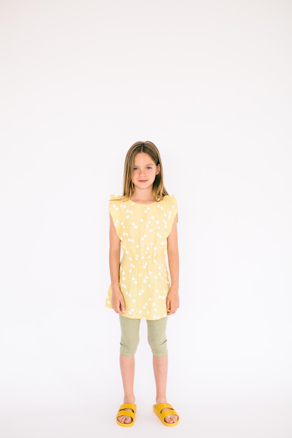 VESTIDO VOLANTES ESTAMPADO PAJARITOS AMARILLO