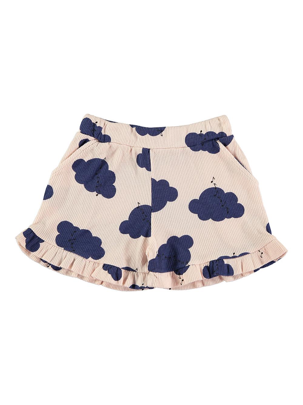 Ruffled pants with clouds and notes print in pale pink