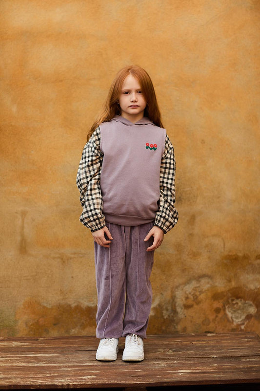 FLOWER EMBROIDERY CHECKED MAO NECK SHIRT