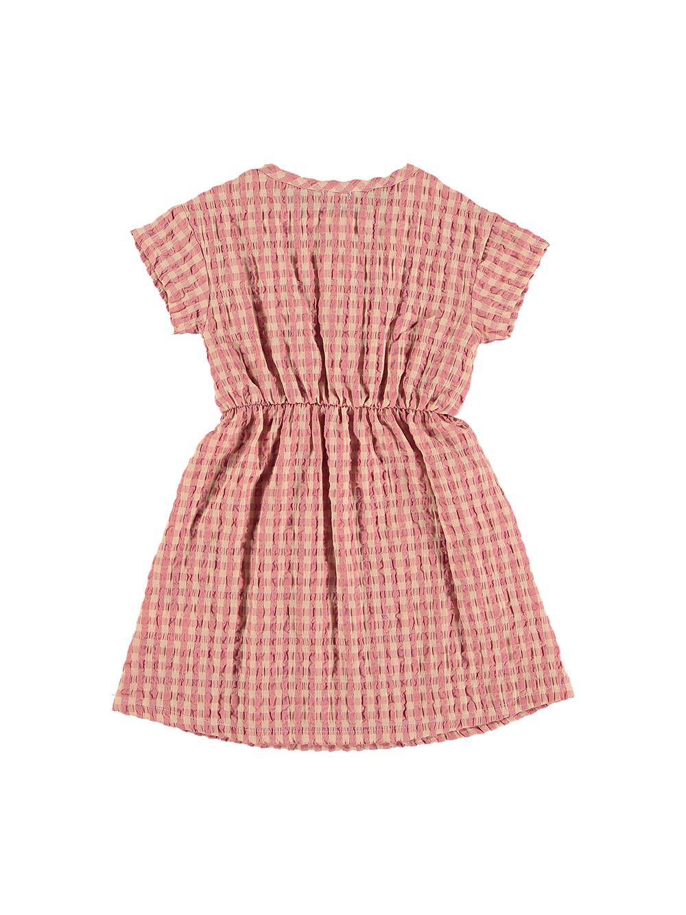 VESTIDO MANGA CORTA Y CINTURA VICHY ROSA