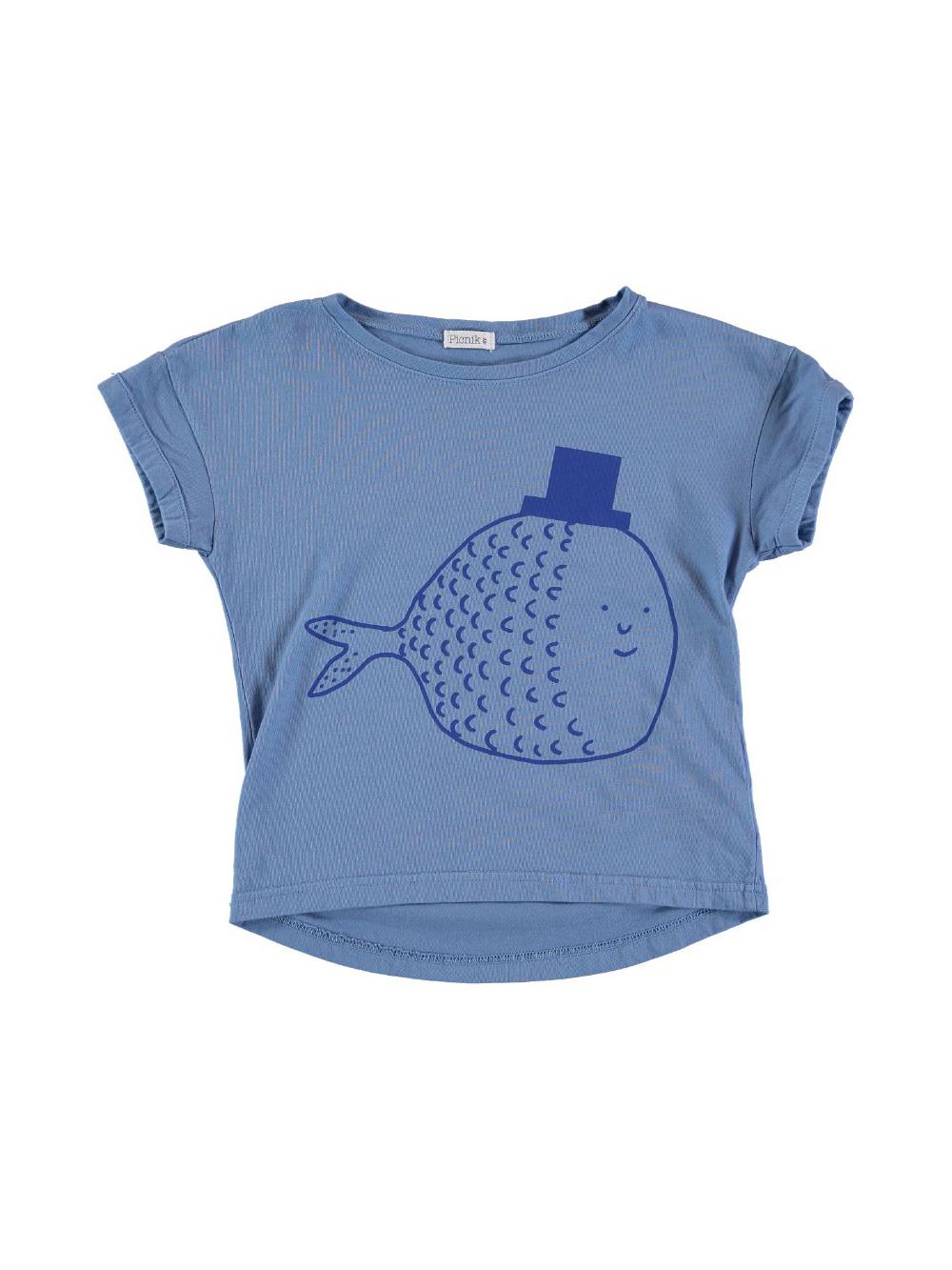 CAMISETA MANGA CORTA PEZ Y SOMBRERO AZUL
