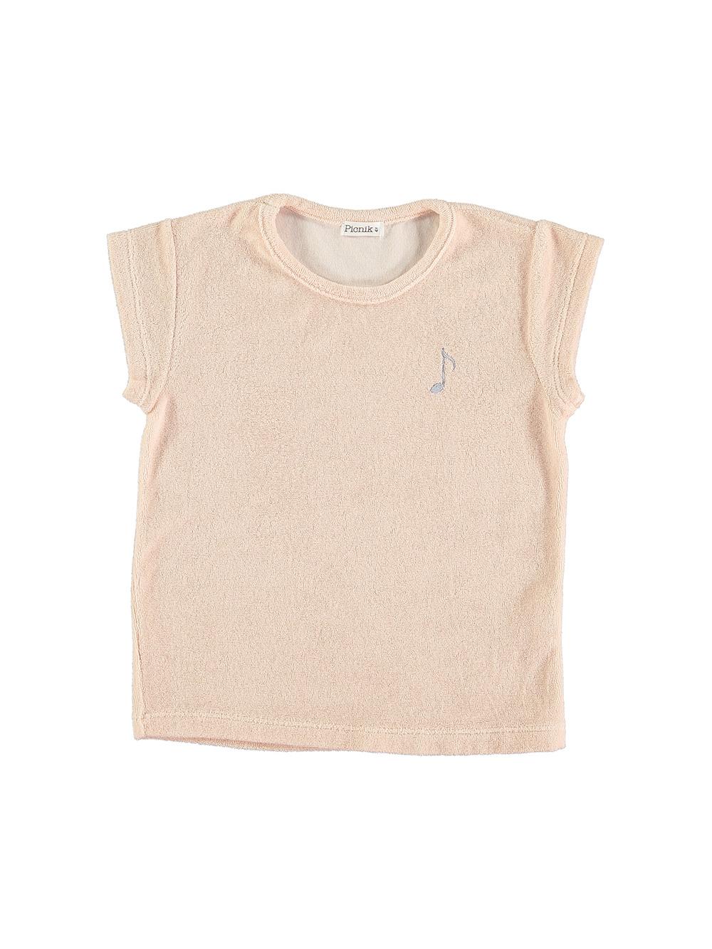 CAMISETA EN RIZO BORDADO NOTA ROSA