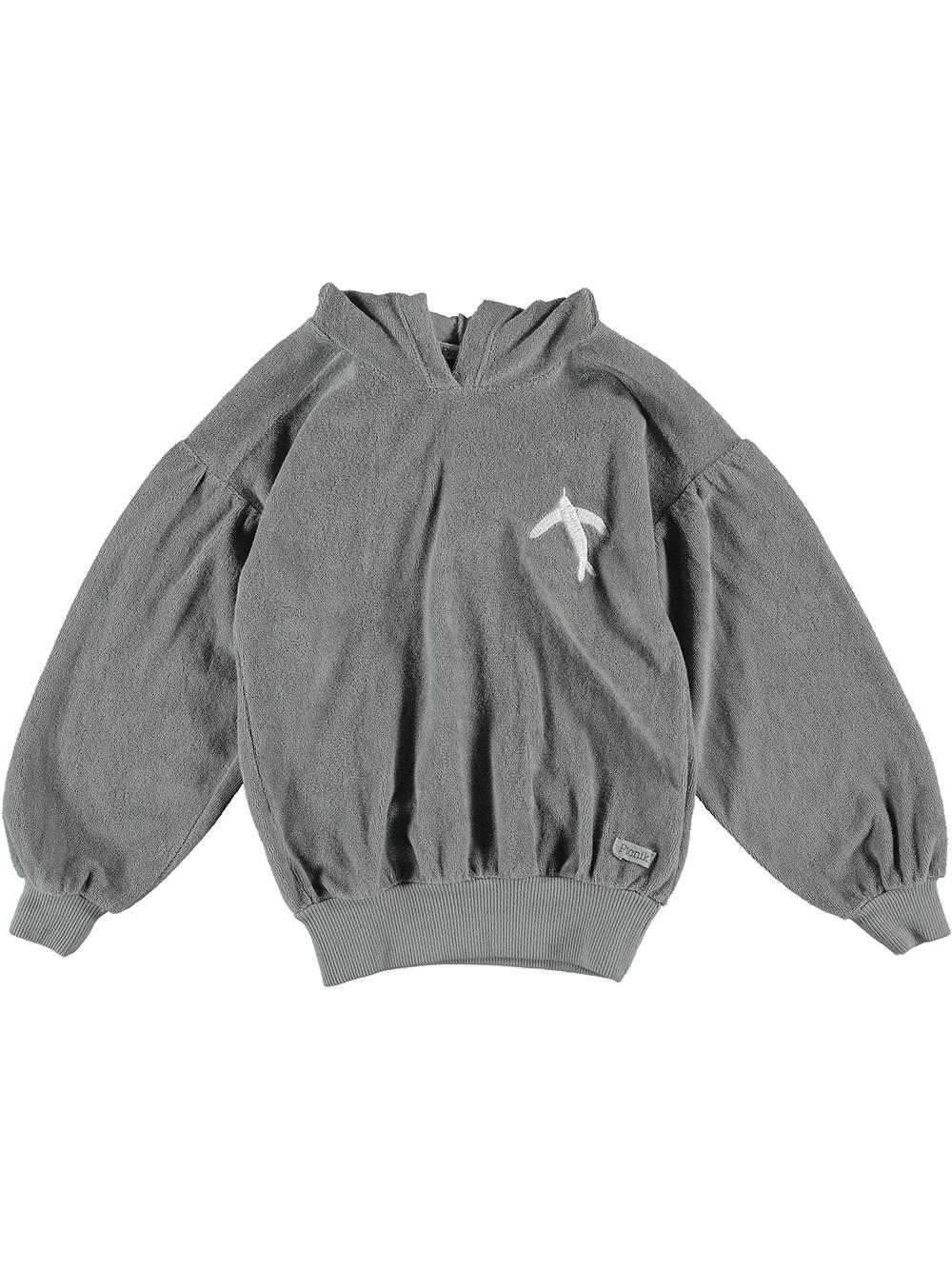 SUDADERA CAPUCHA EN RIZO BORDADO PÁJARO GRIS