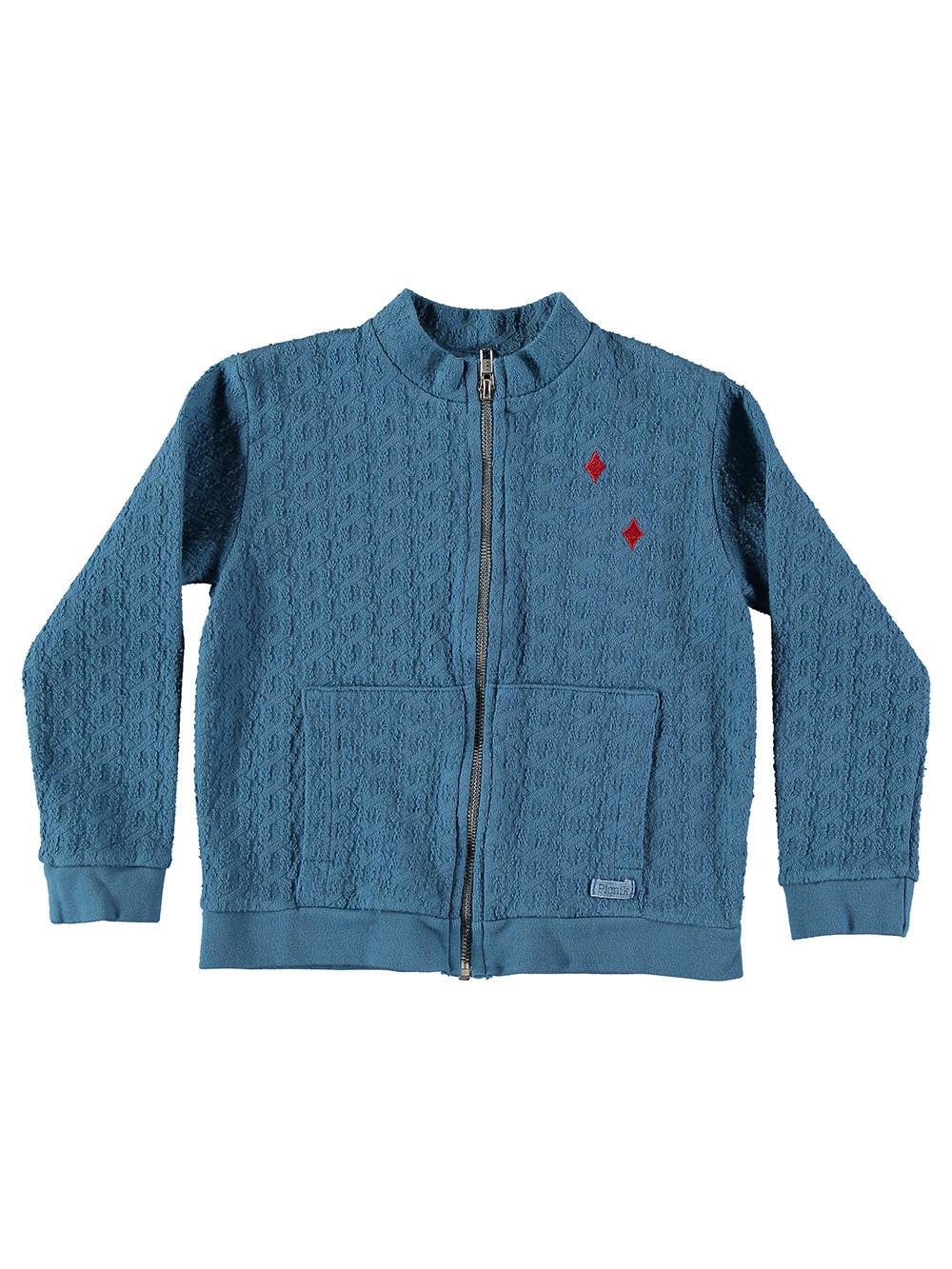 JERSEY CREMALLERA BORDADO ROMBOS AZUL